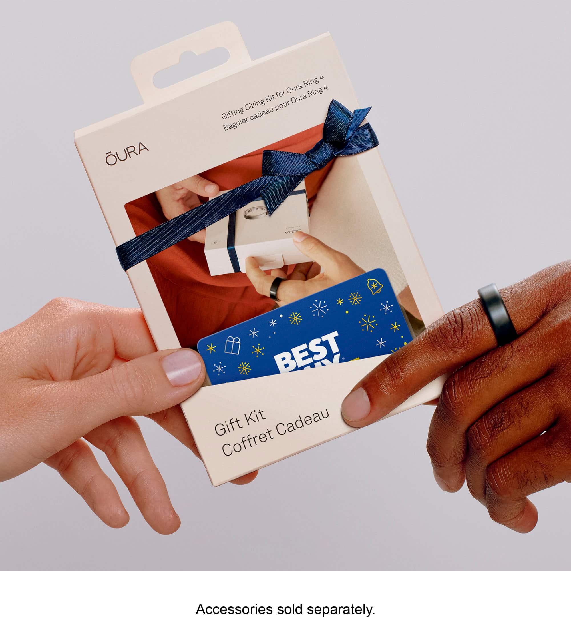 The text on the image reads: "URA 4 Oura Ring 4 Kit for Oura Ring Sizing pour Gifting cadeau Baguier BEST Gift Kit Cadeau Coffret Accessories sold separately."