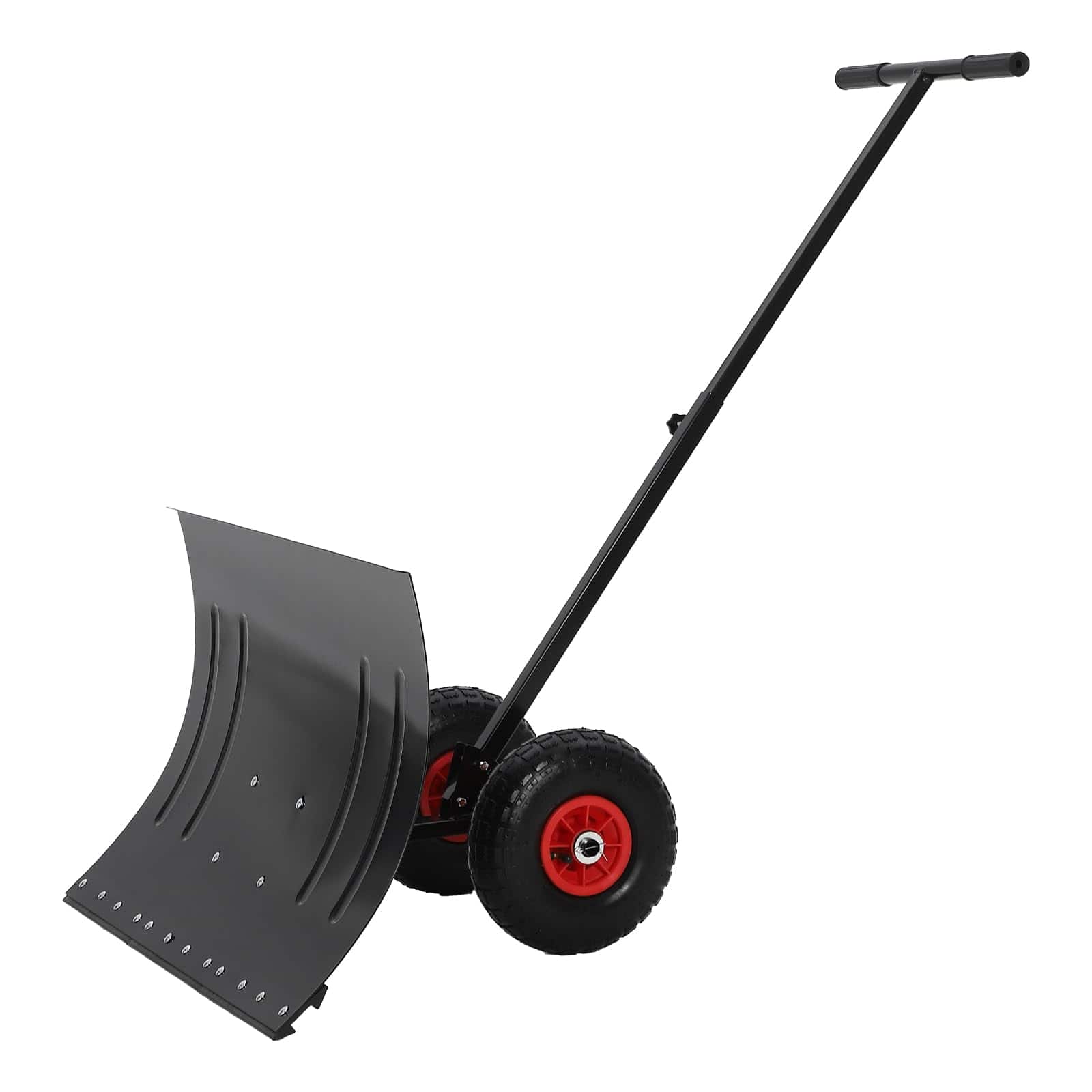 Babevy - 29" Wheeled Snow Pusher, Adjustable Height & 5-Angle Blade, Heavy-Duty Snow Removal Tool for Driveway - Black