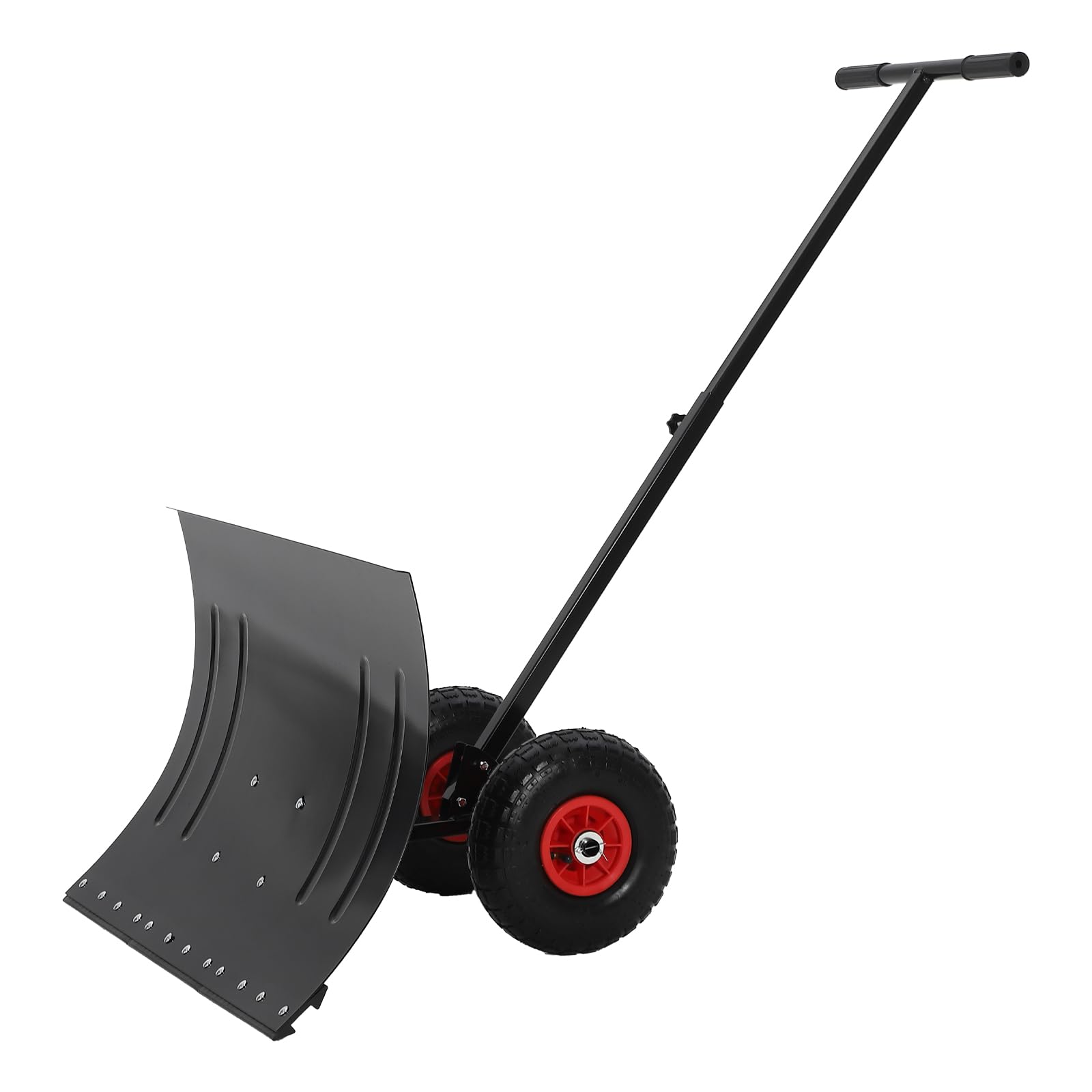 Front. Babevy - 29" Wheeled Snow Pusher, Adjustable Height & 5-Angle Blade, Heavy-Duty Snow Removal Tool for Driveway - Black.