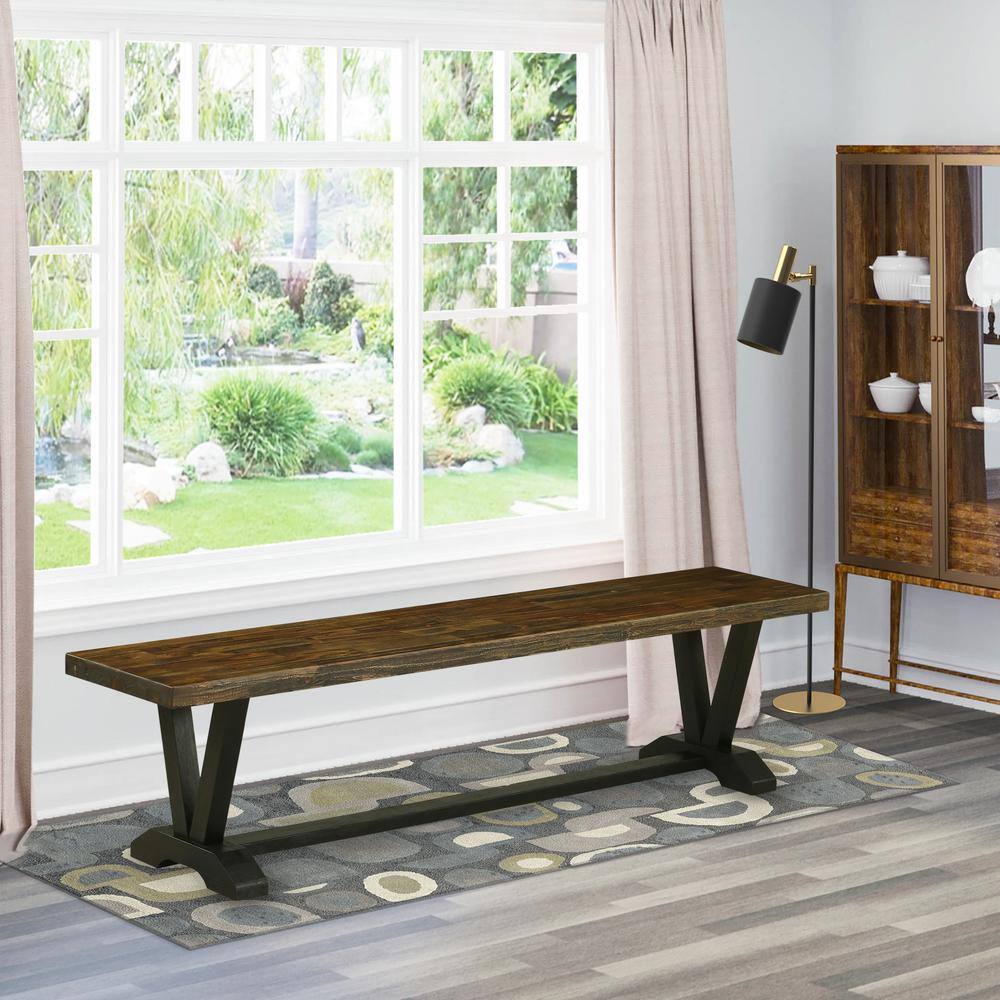 Back. East West Furniture - V-Style Modern Dining Table Bench with Wood Seat - Brown.