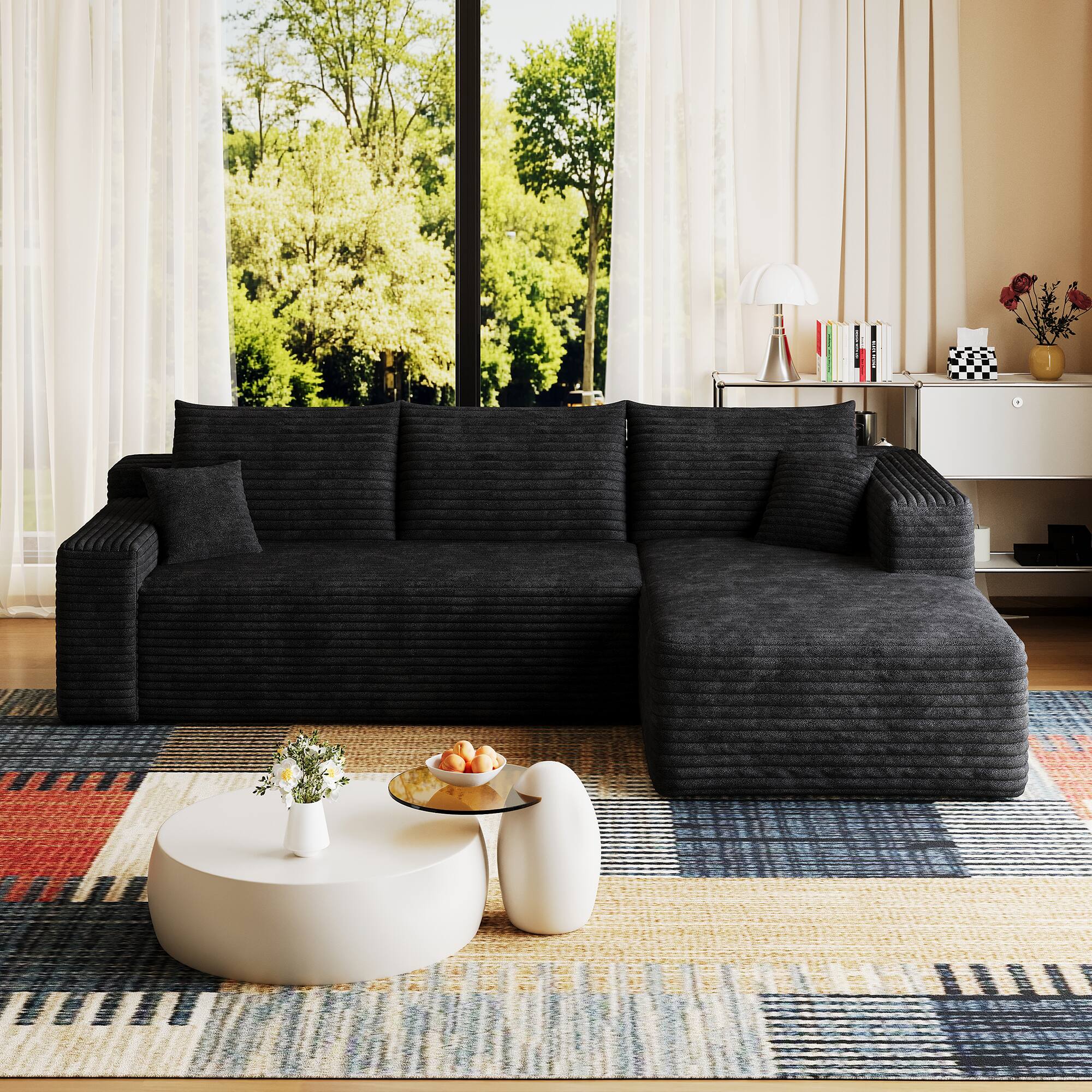 Alt View 3. Meqiodas - 95" Cloud Sectional Sofa, Comfort L Shaped Couch for Living Room,Deep Seat Corner Couch,No Assembly Required - Black.