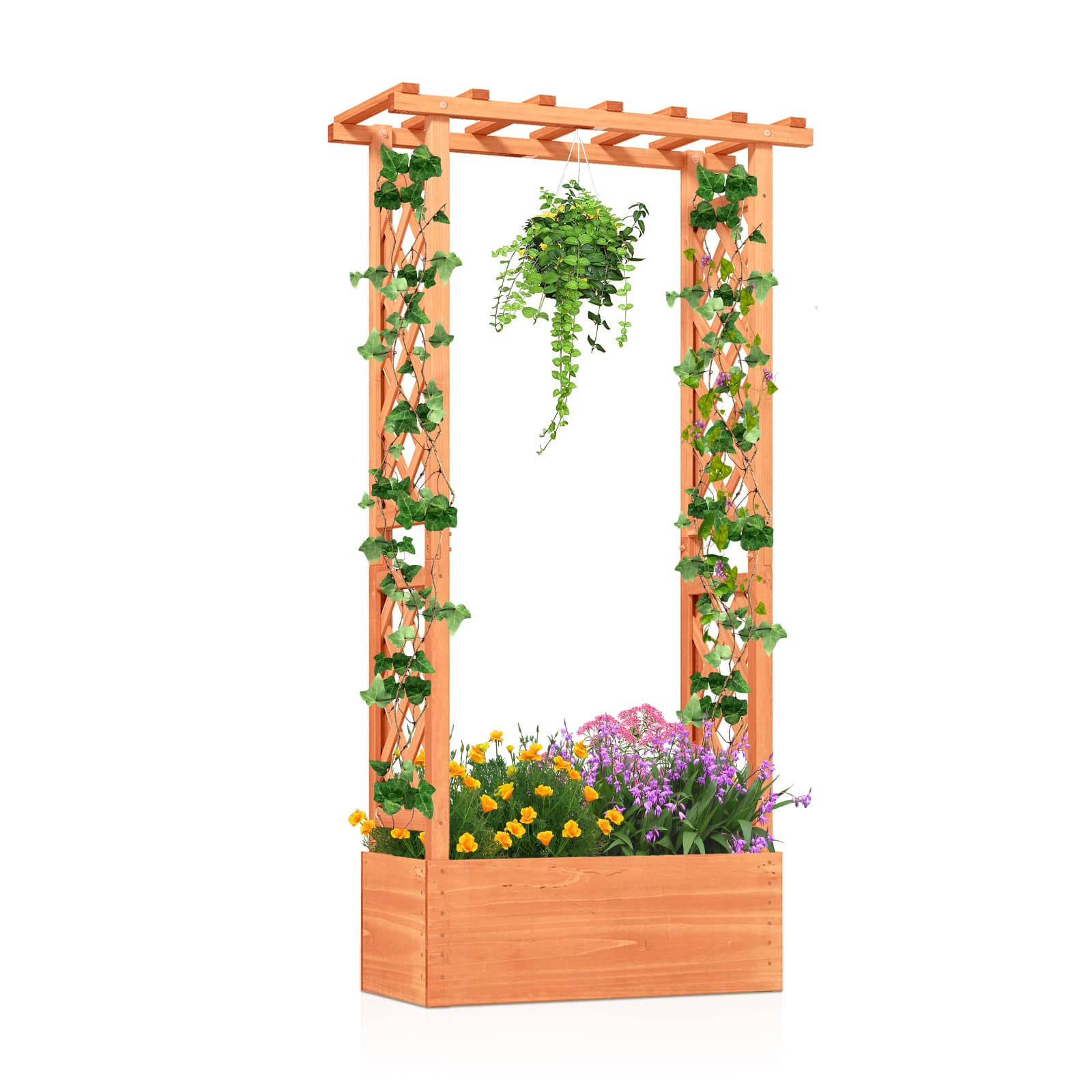Ecooso - Raised Garden Bed with Side Trellis, Roof and Drainage Hole