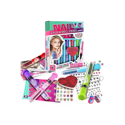 Nail Drawing Pens
46
72 Sticky Nail Gems
Age 8+
Dot and Create
Warning: Choking Hazard - Small Parts. Not for children under 3 years.
