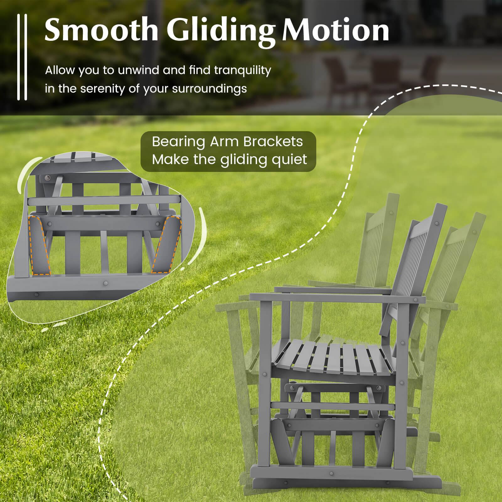 Smooth Gliding Motion: Allow you to unwind and find tranquility in the serenity of your surroundings. Bearing Arm Brackets: Make the gliding quiet.