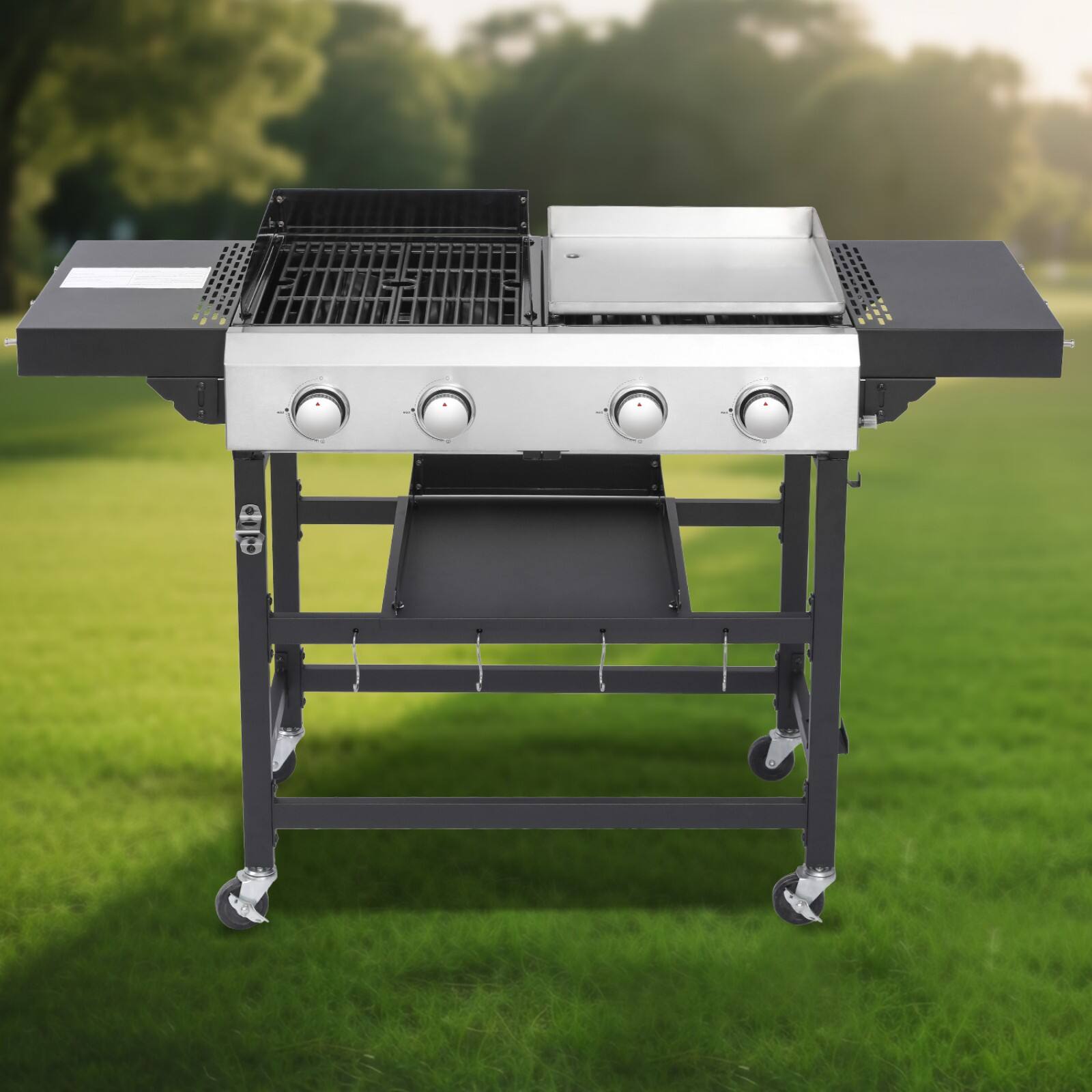 Alt View 1. Ecooso - 2 Burner Gas and Plancha Combo Grill，Durable Cast Iron Grids, Enamel Stove Body, 38240BTU High Power, Large Cooking Area - Black+Silver.
