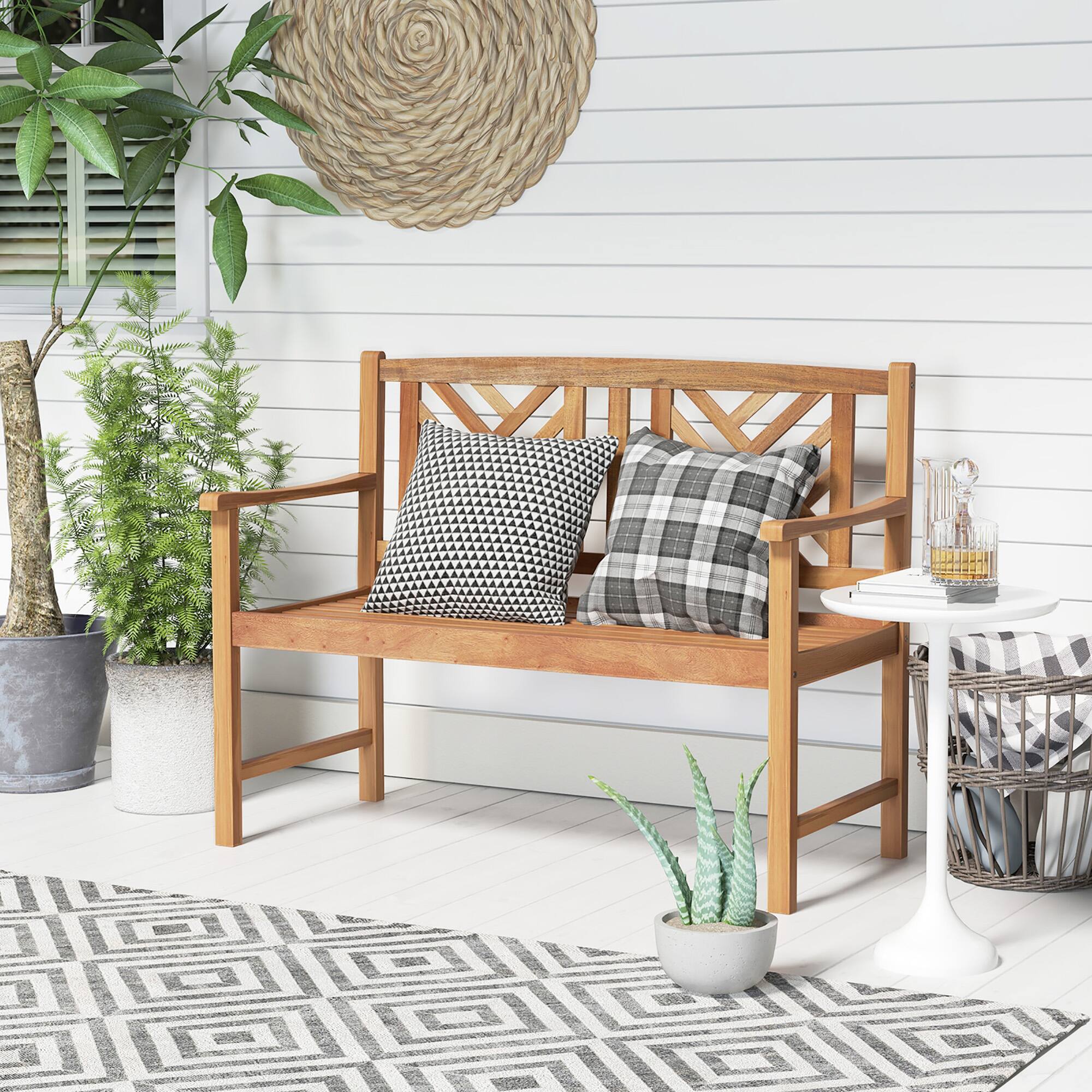 Alt View 1. Costway - Costway Patio Acacia Wood 2-Person Slatted Bench Outdoor Loveseat Chair Garden - Brown.