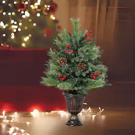 GARVEE - Tabletop Christmas Tree, with Pine Cone & Red Berry, 40 LED - Green