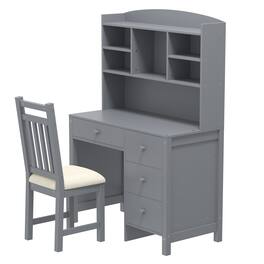 Spaco - Home Office Desk and Chair Set with Bookshelf, Four Drawers, Storage Shelf - Gray