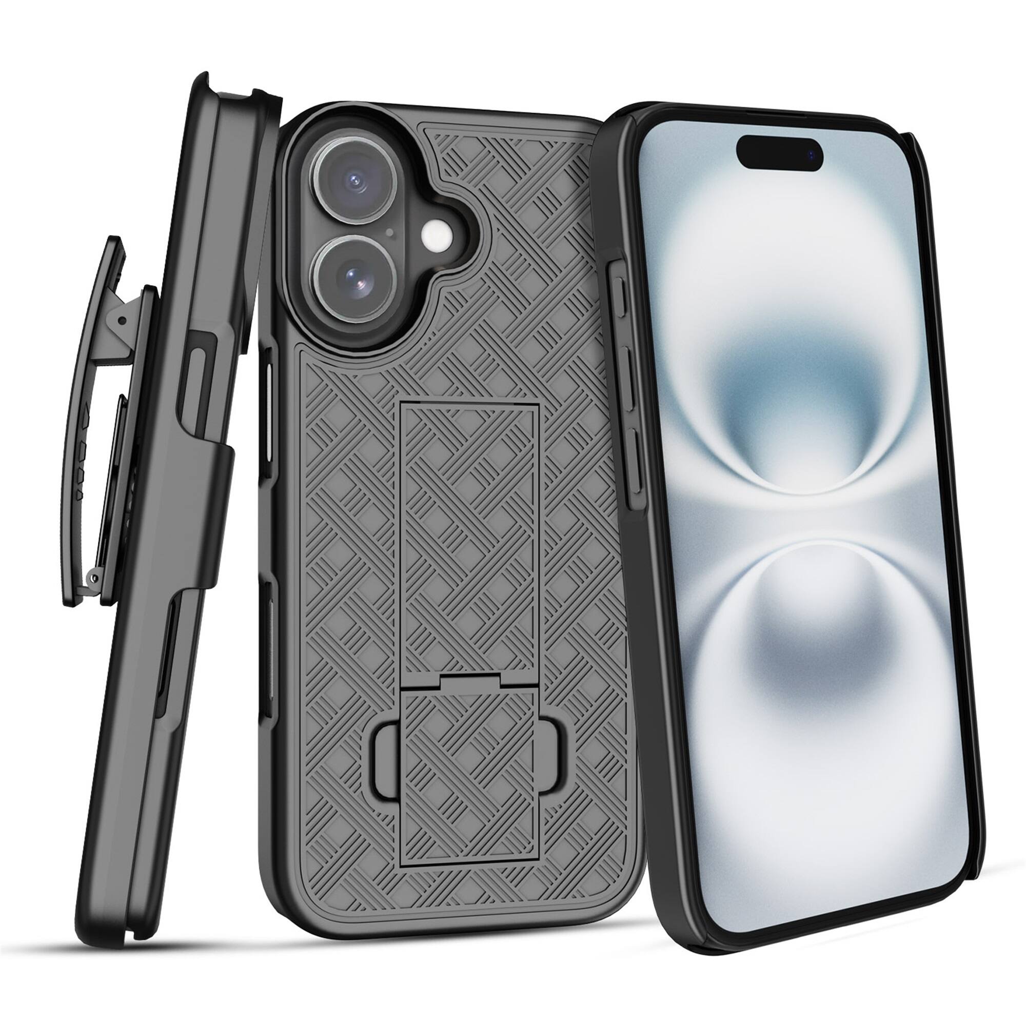 Angle. Dteck - for Apple iPhone 17 Rugged Case Shockproof Foldable Kickstand Full Protection Cover With Belt Clip Holster - Black.