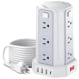 Dazzed Corner - 12 Outlets Power Strip Surge Protector, 10 FT Extension Cord - White