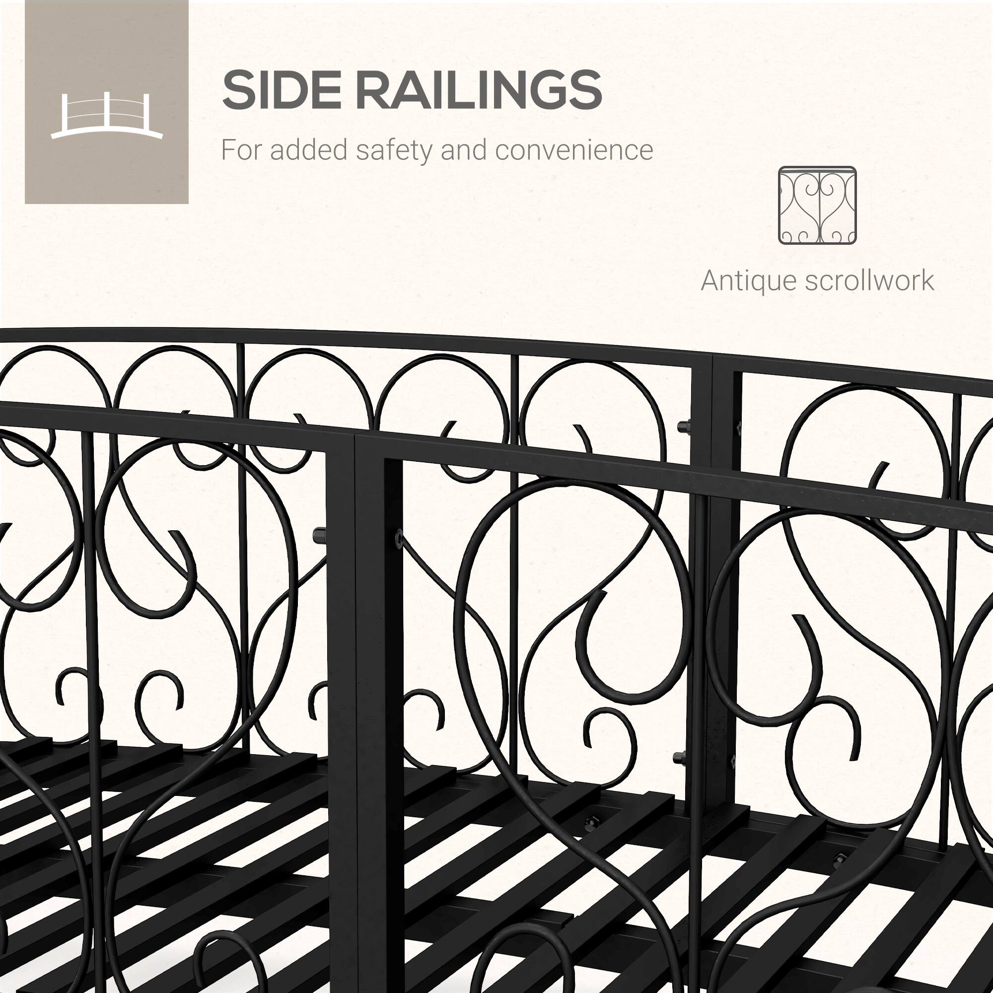SIDE RAILINGS  
For added safety and convenience  
Antique scrollwork