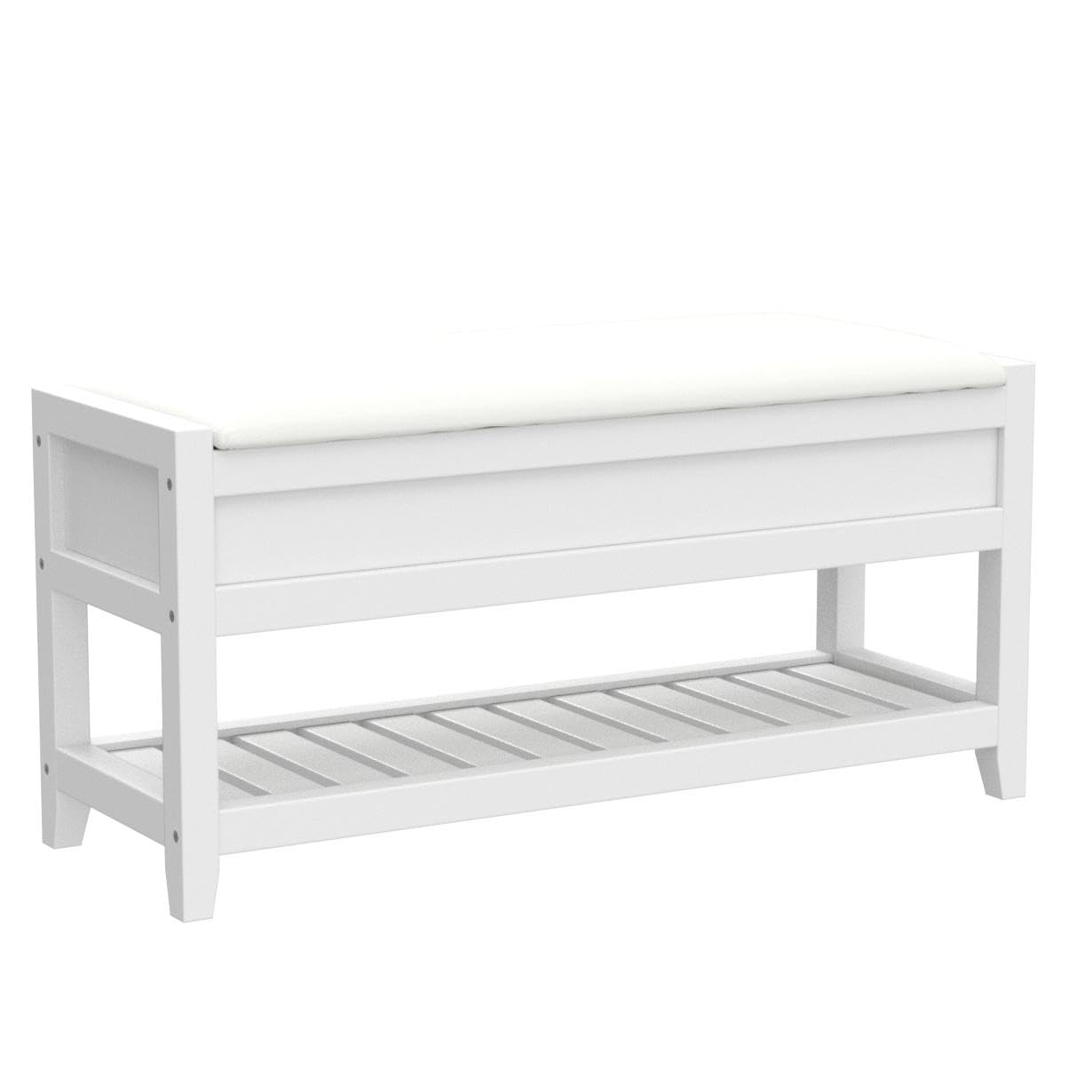Alt View 2. JETRANSPORT - Clean White Seating Bench With Shoe Storage - White Faux Leather.