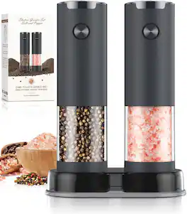 Core Tech - Electric Salt and Pepper Grinder Set with Adjustable Coarseness, LED Light, Battery Operated 2-Pack - Dark Gray
