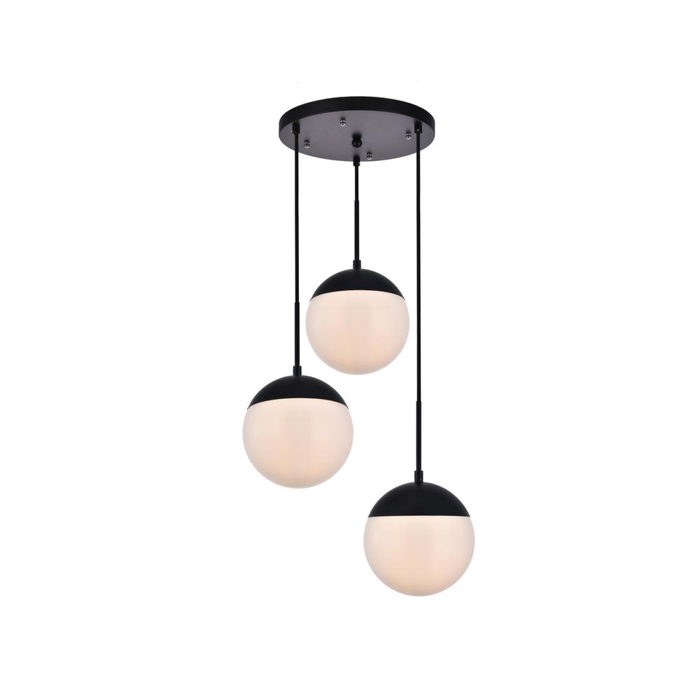 Alt View 2. Living District - Eclipse 3 Lights Black Pendant With Frosted White Glass - Black And Frosted White.