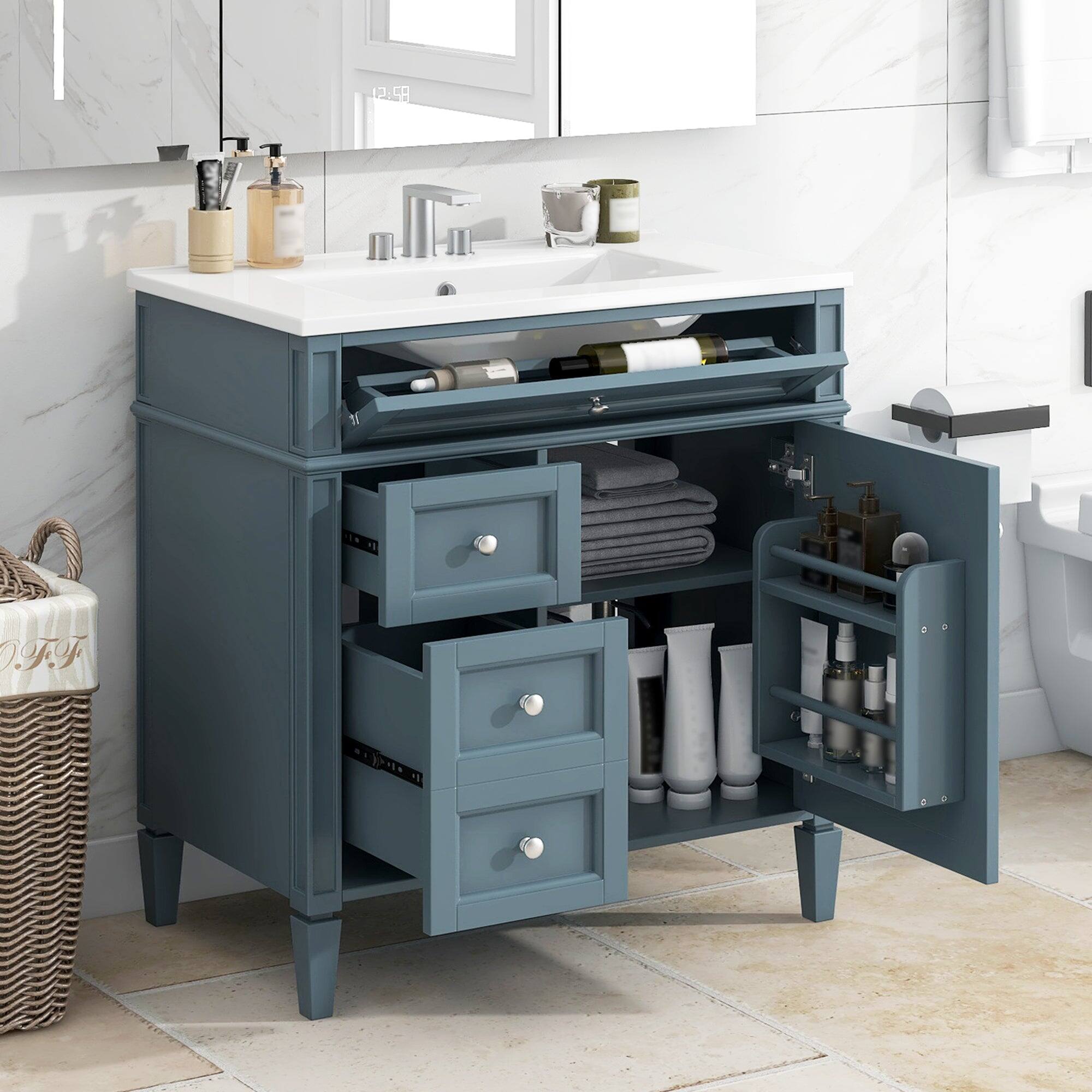 Alt View 2. Boyel Living - 30 Inch Bathroom Vanity with Sink Modern Storage Cabinet with 2 Drawers and Tip Out DrawerBlue - Blue.
