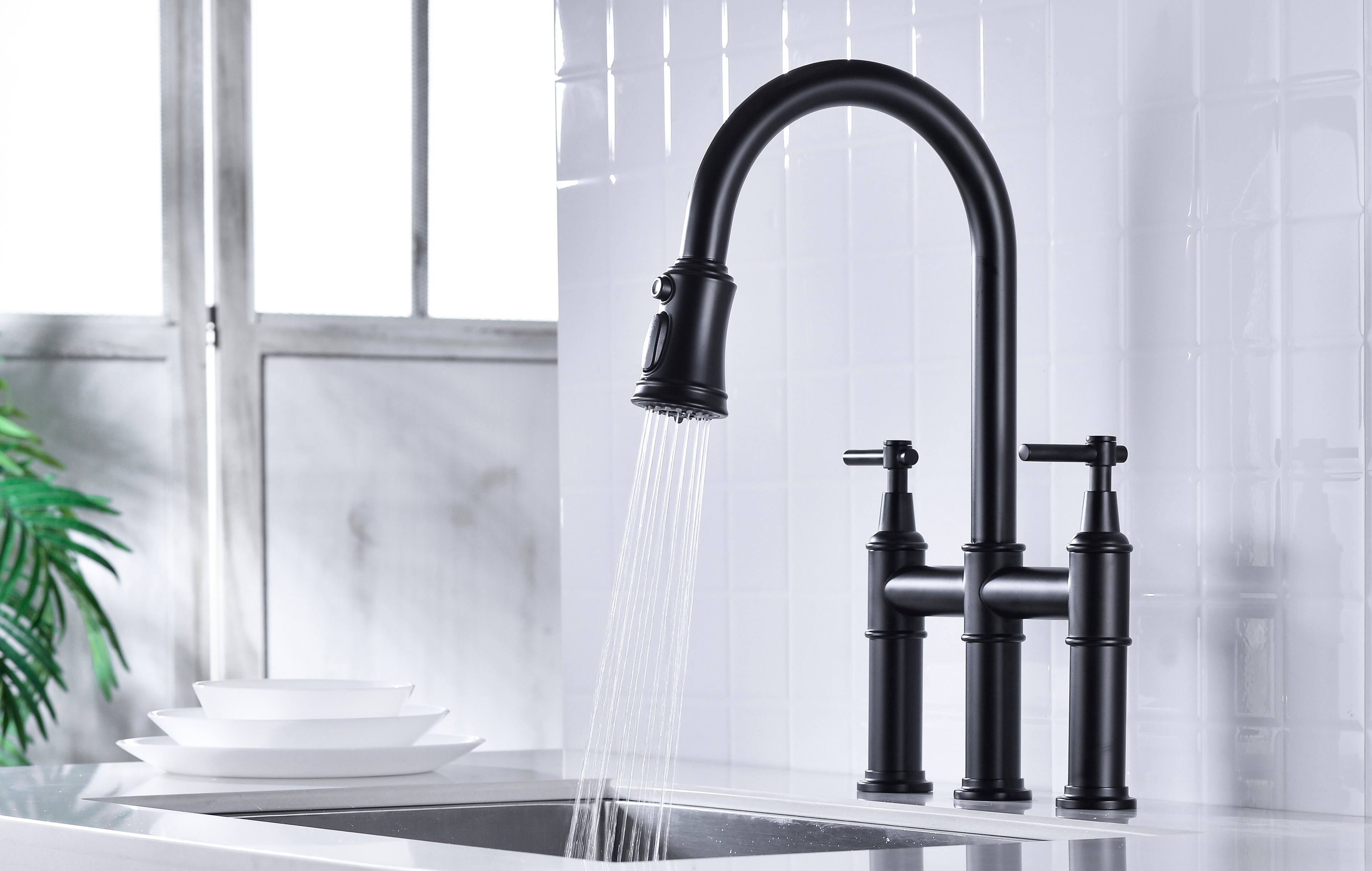 Alt View 7. Siljoy - Bridge Kitchen Faucet with Pull-Down Sprayhead in Spot - Matte Black.
