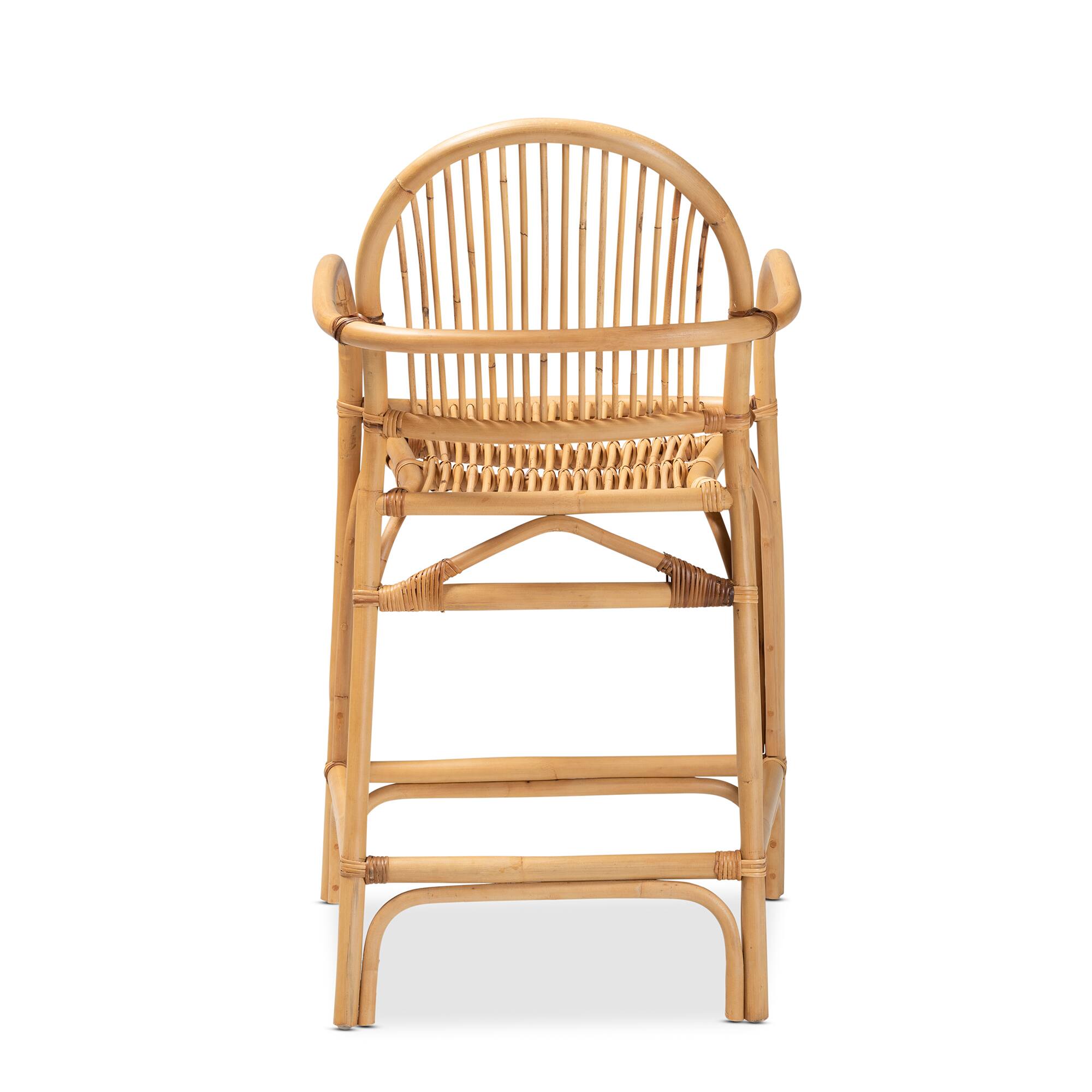 Back. bali & pari - Tugera Modern Bohemian Natural Rattan Counter Stool - Natural Brown.