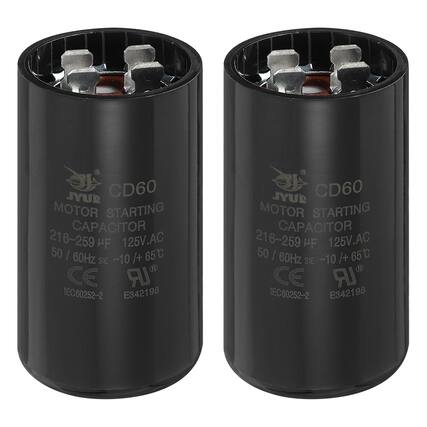JYUR CD60 MOTOR STARTING CAPACITOR 216-259 µF 125V.AC 50 / 60Hz -10/+65°C SIE CE IR IEC60252-2 E342198