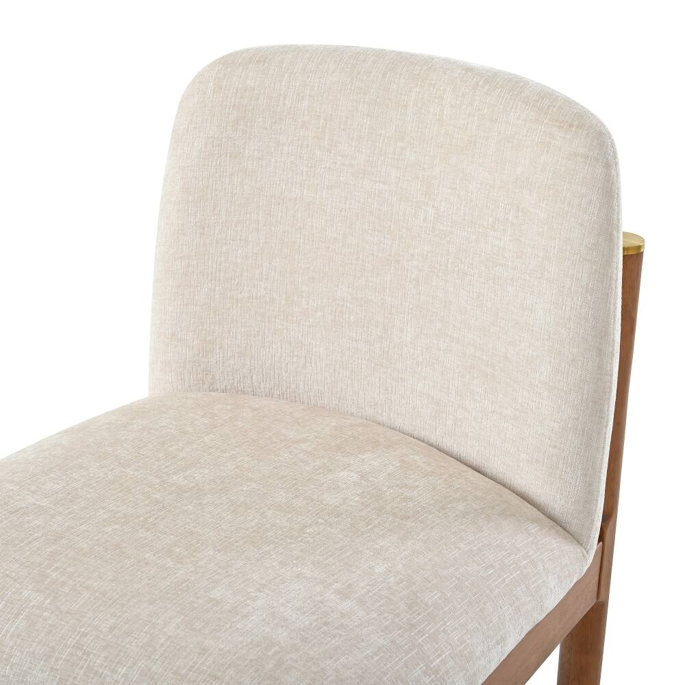 Alt View 10. Loheer - Loheer Modern Dining Chairs Set of 2 Walnut Solid Wood Legs Woven Rope Backrest Kitchen Chairs Beige Upholstered - Walnut.