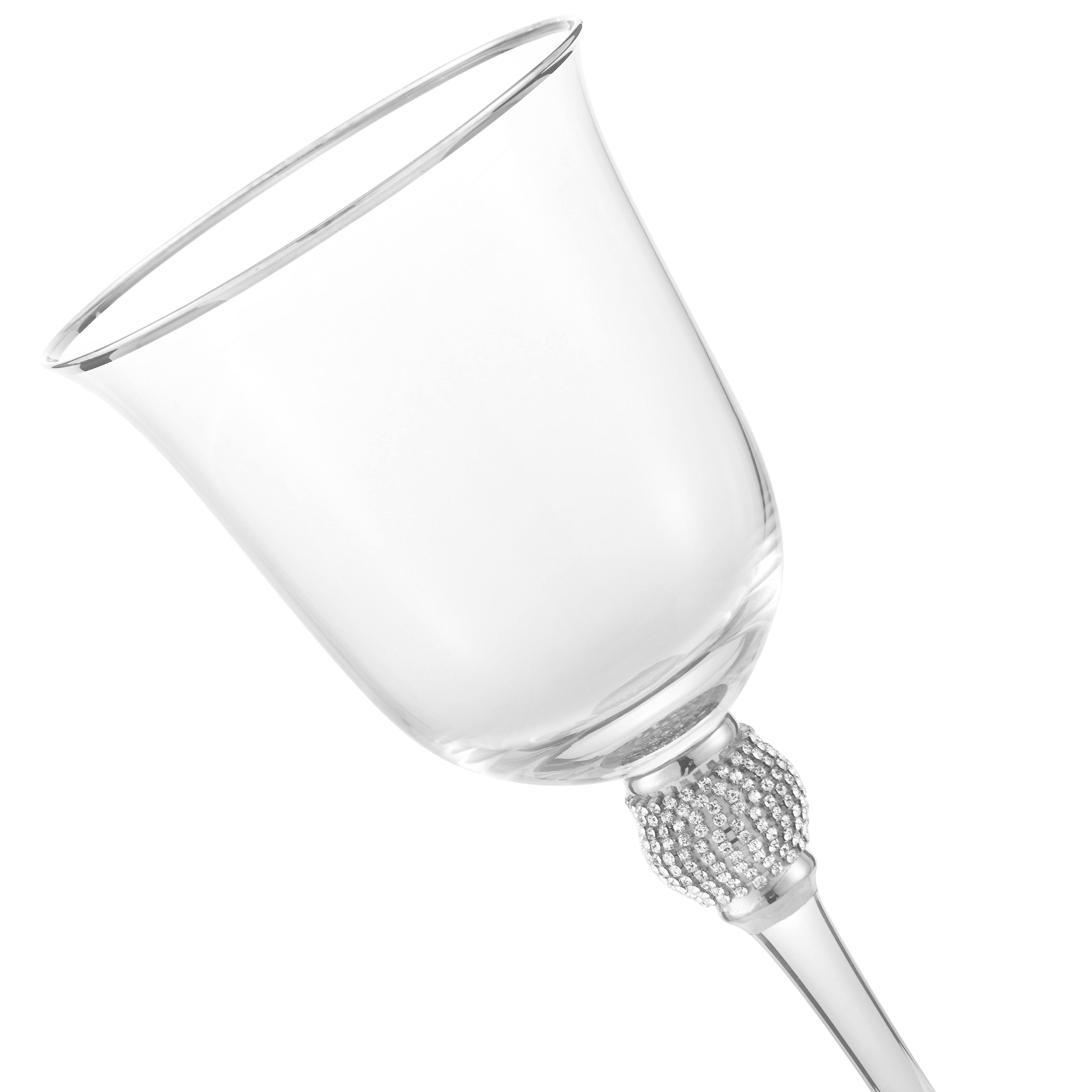 Alt View 7. Berkware - Premium Wine Glasses Set of 2 - Crystal Long Stem Wine Glass with Silver Rim & Rhinestone Design - 18 oz - Silver.
