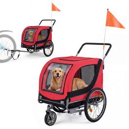 Gymax - Dog Bike Trailer w/Universal Bicycle Coupler Caster Front Wheel Reflectors Red