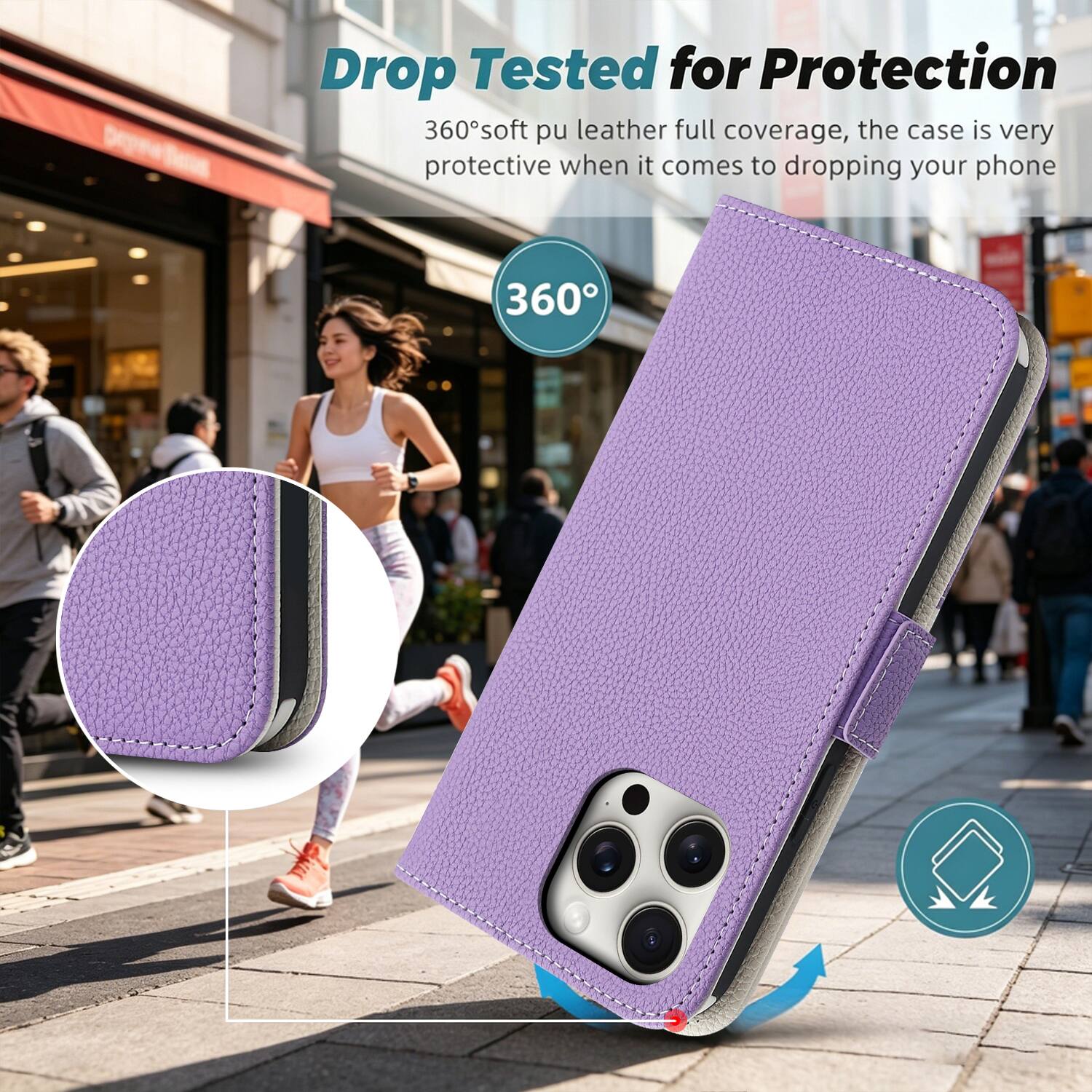 Drop Tested for Protection  
360° soft pu leather full coverage, the case is very protective when it comes to dropping your phone