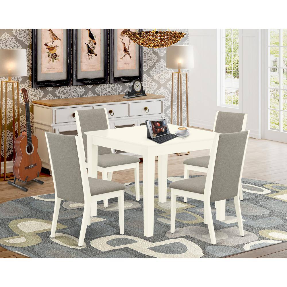 Left. East West Furniture - Dining Room Set Linen White - Brown.
