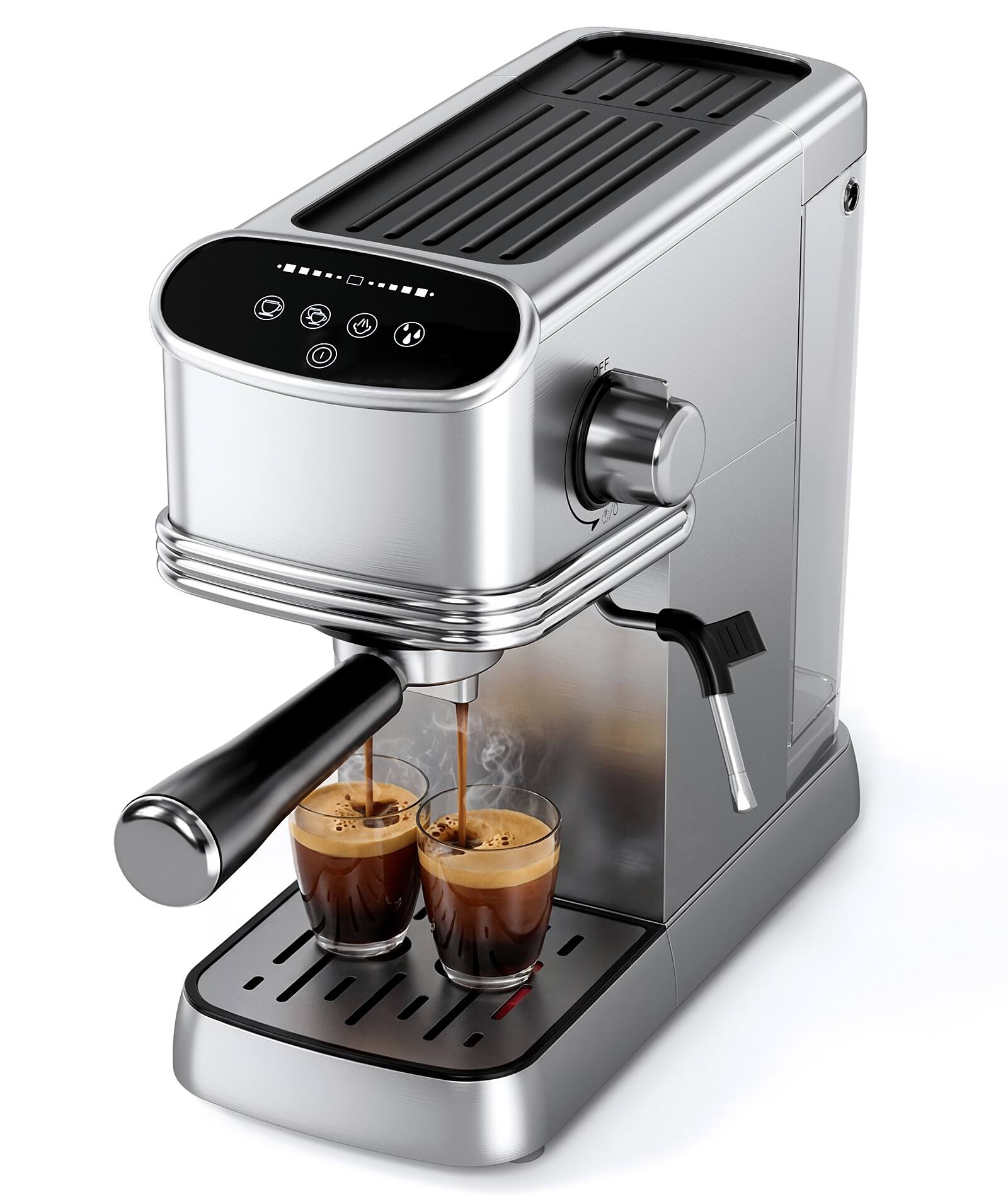 Front. Electactic - Instant Espresso Coffee Maker with Display, 120V 60Hz 1250-1450W, 1.35L Tank, Steam/Hot Water - STEEL.