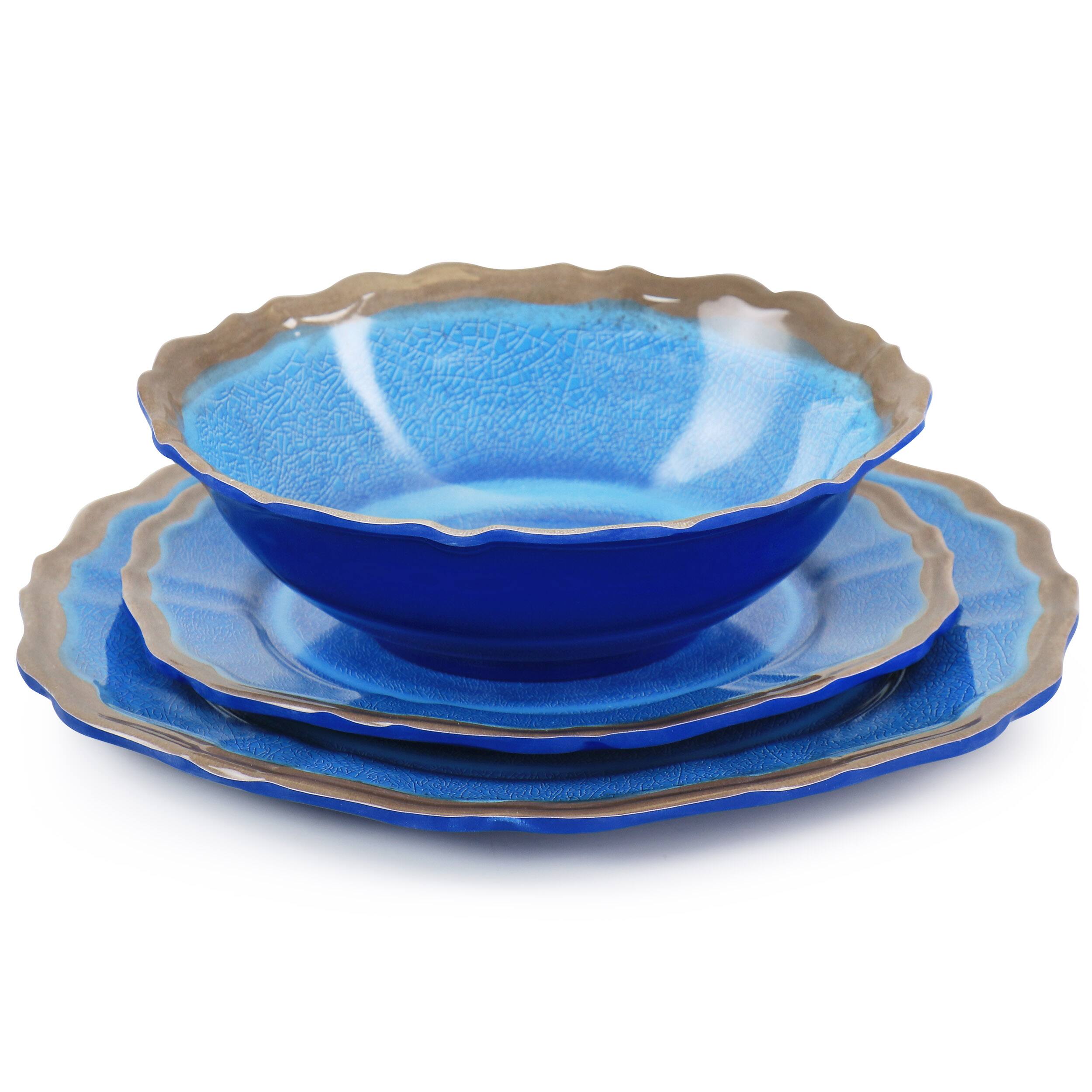 Alt View 2. Elama - Elama Roma 12 Piece Melamine Dinnerware Set in Blue - Blue.