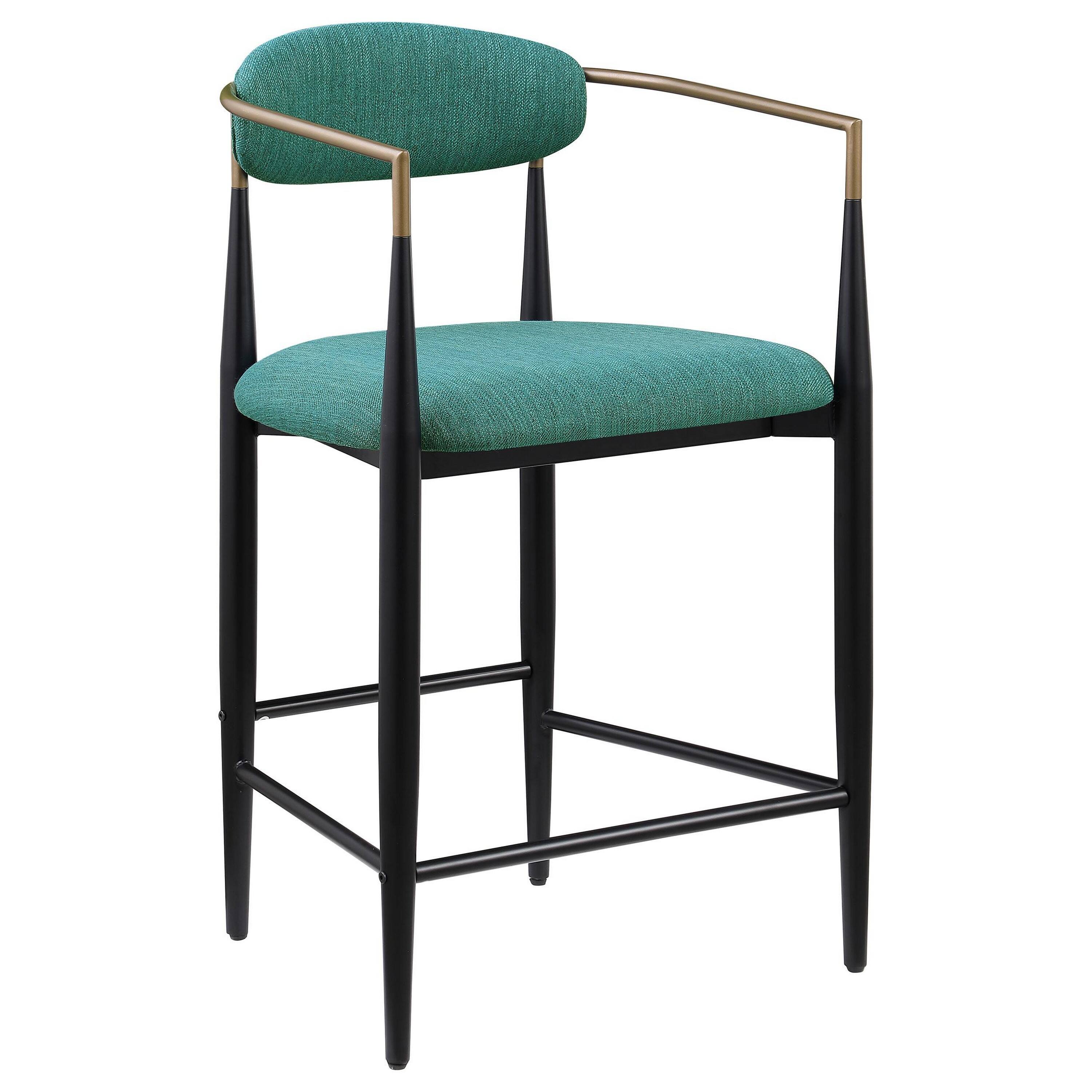 Alt View 1. Manhattan Lane - Tiara Counter Height Chair Set of 2, Teal Green, Black Metal 25 Inch - Teal Green, Gold, Black.
