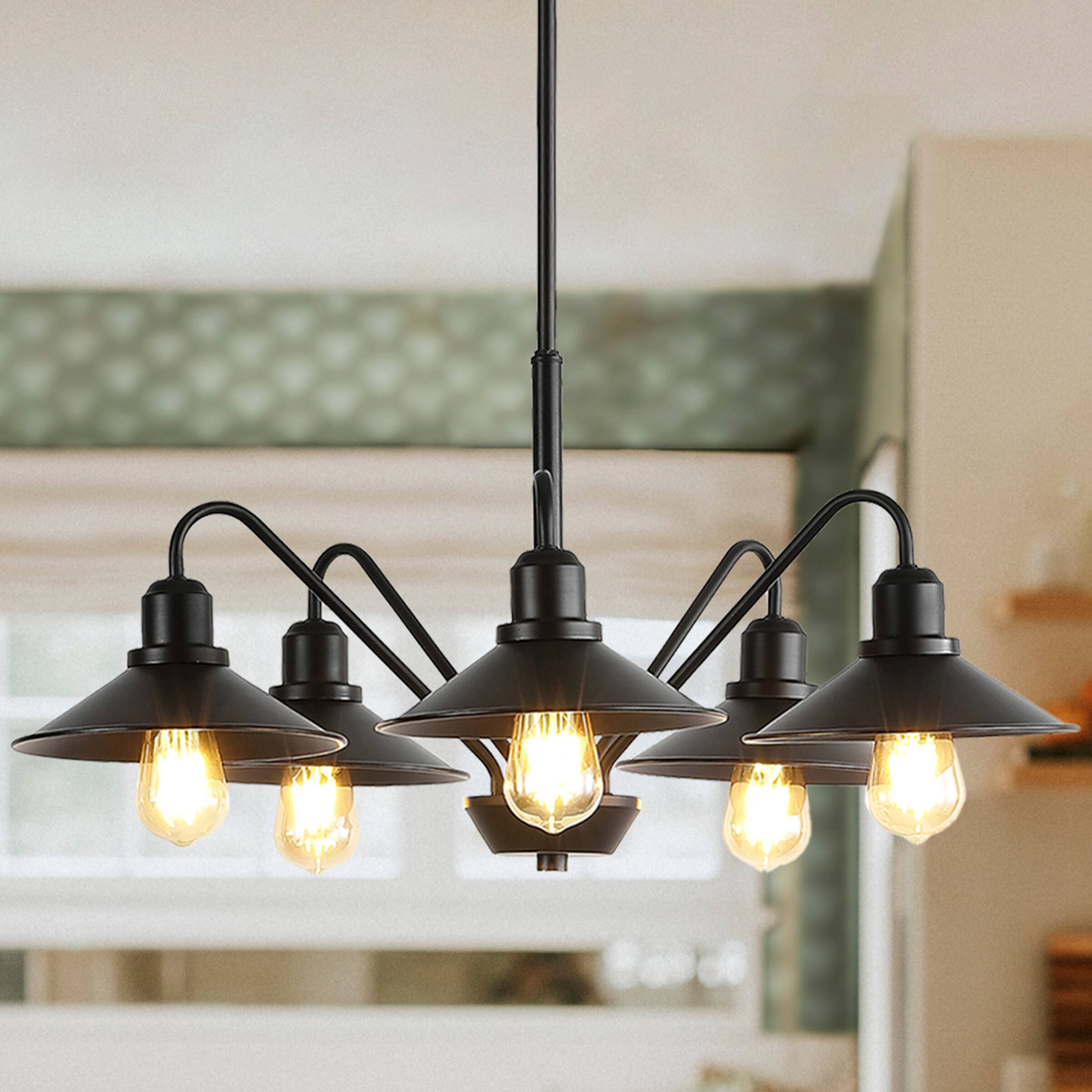 Alt View 1. Jonathan Y - Cade 27" 5-Light Metal Farmhouse Industrial LED Pendant, Oil Rubbed Bronze - Oil Rubbed Bronze.