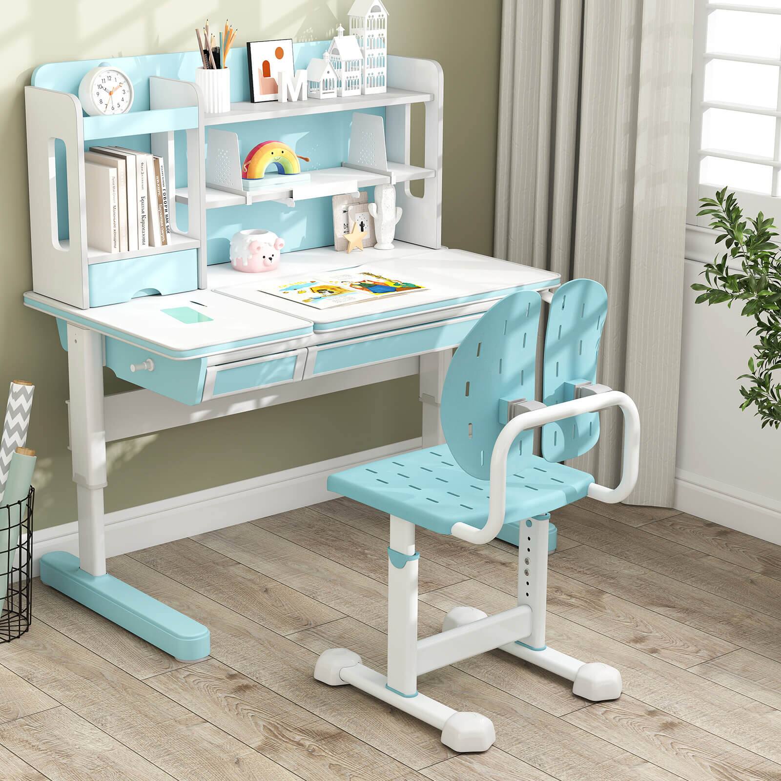 Alt View 1. Costway - Costway Kids Desk Chair with Adaptive Double Backrest, Adjustable Height, Breathable Seat - Blue.