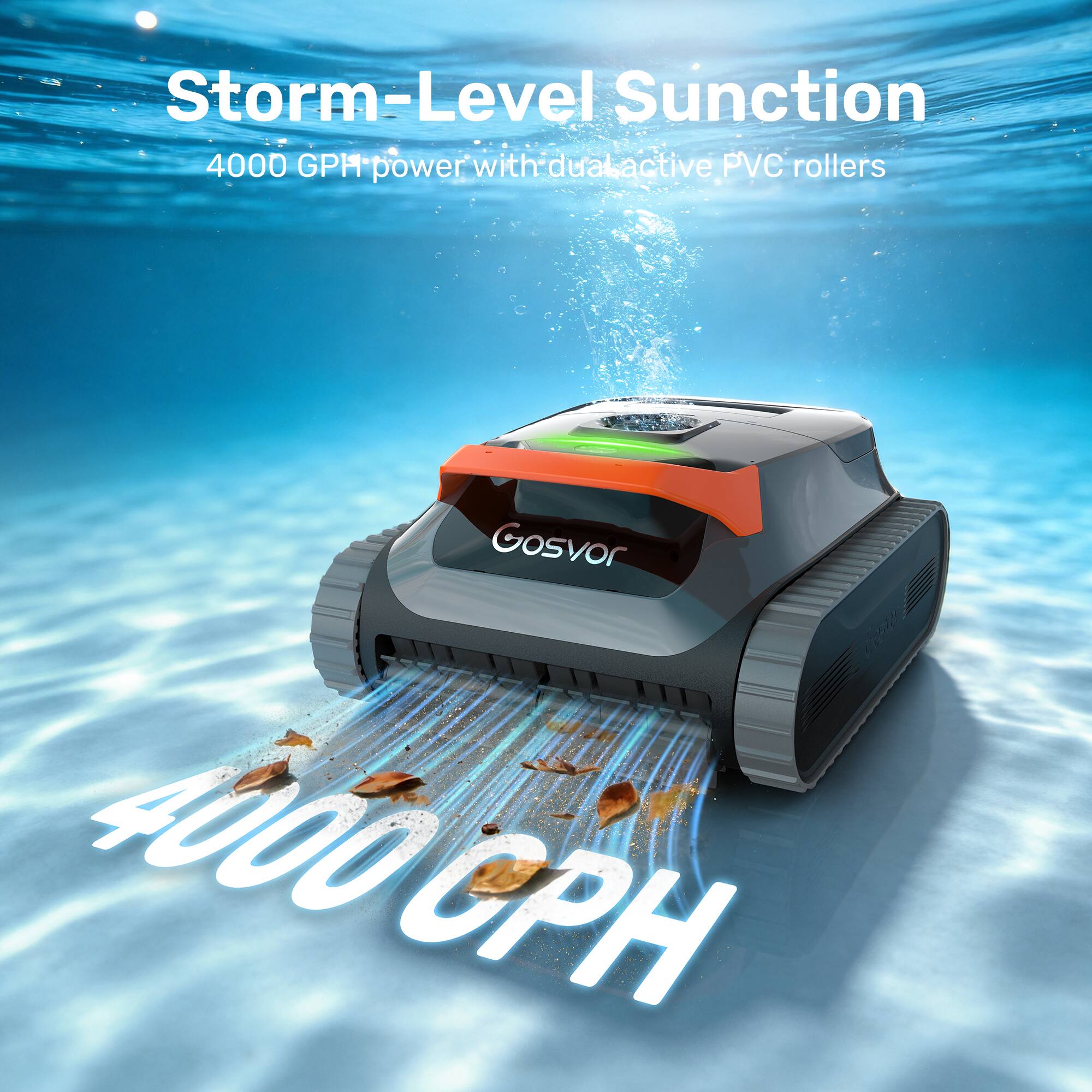 Storm-Level Suction  
4000 GPH power with dual active PVC rollers  
Gosvor 4000 CPH