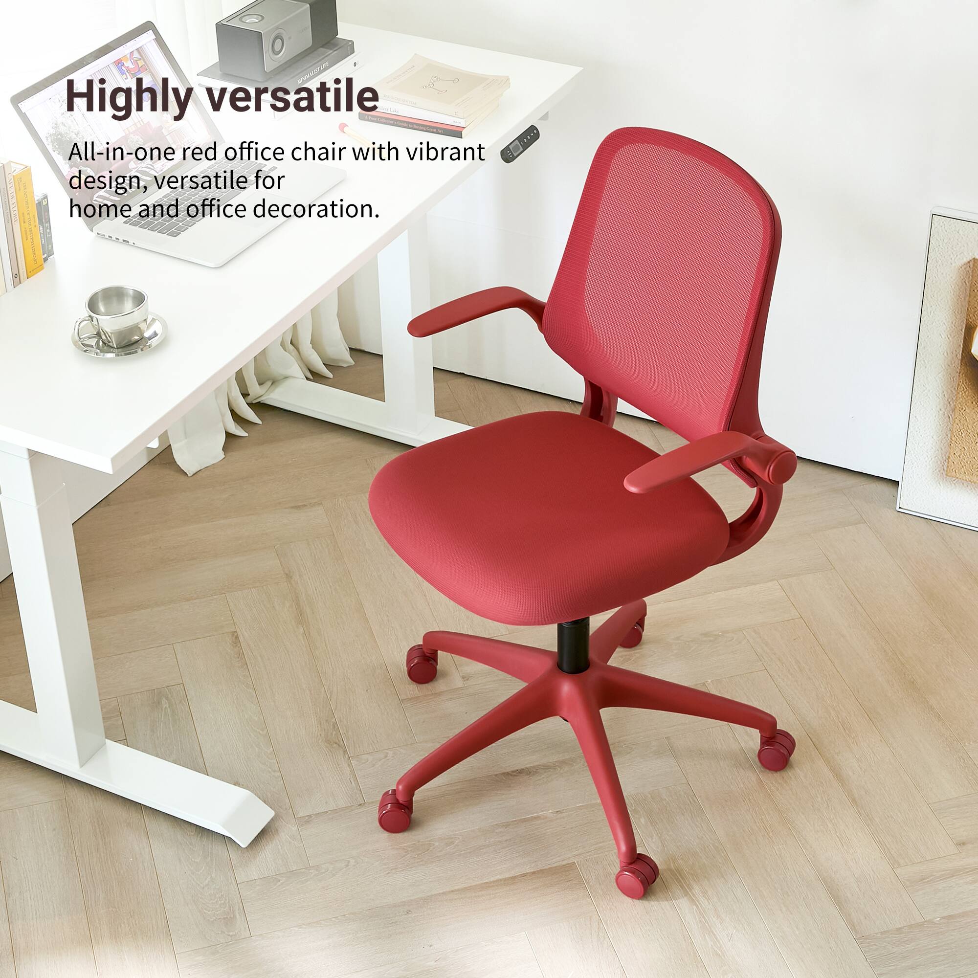 Highly versatile All-in-one red office chair with vibrant design, versatile for home and office decoration.