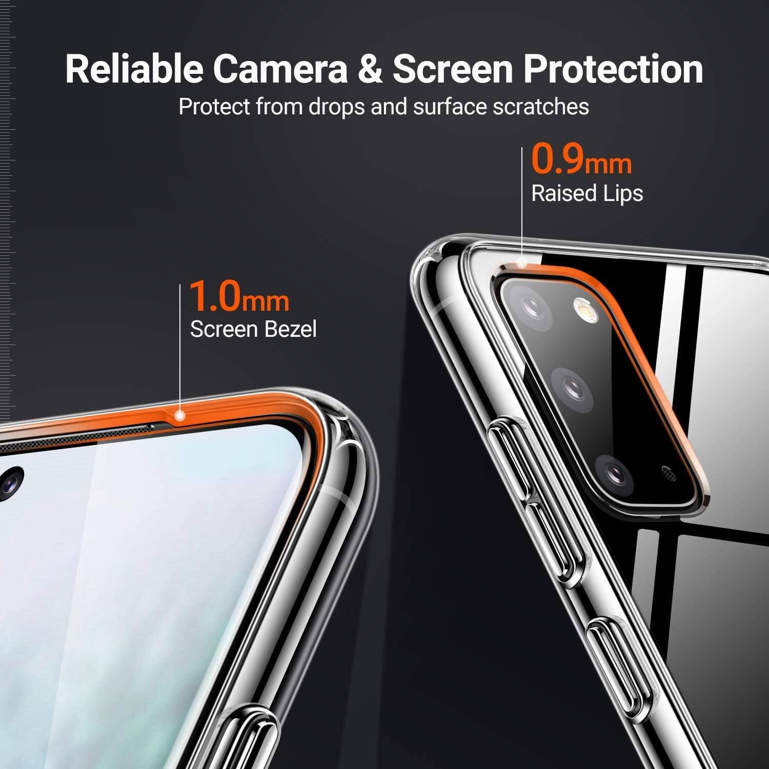 Reliable Camera & Screen Protection
Protect from drops and surface scratches
0.9mm Raised Lips
1.0mm Screen Bezel