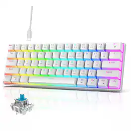 SKRAN - 60% Mechanical Gaming Keyboard with RGB Backlit, Blue Switch & Plug-and-Play USB-C | Compact Keyboard for Gamers , Work - White
