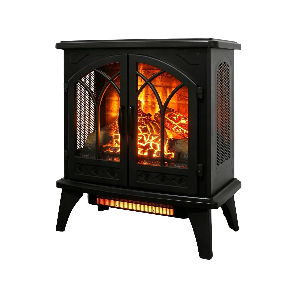 Back. Loheer - 24 inch electric fireplace stove Freestanding Infrared Quartz Heater with 3D Flame and Remote Control Antique - Antique Black.