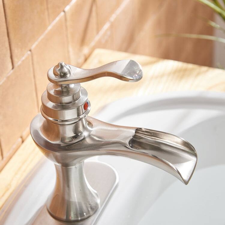 Alt View 7. Boyel Living - Single Handle Waterfall Bathroom Faucet 1-Hole with Deckplate and Pop-up Drain in Brushed Nickel - Brushed Nickel.