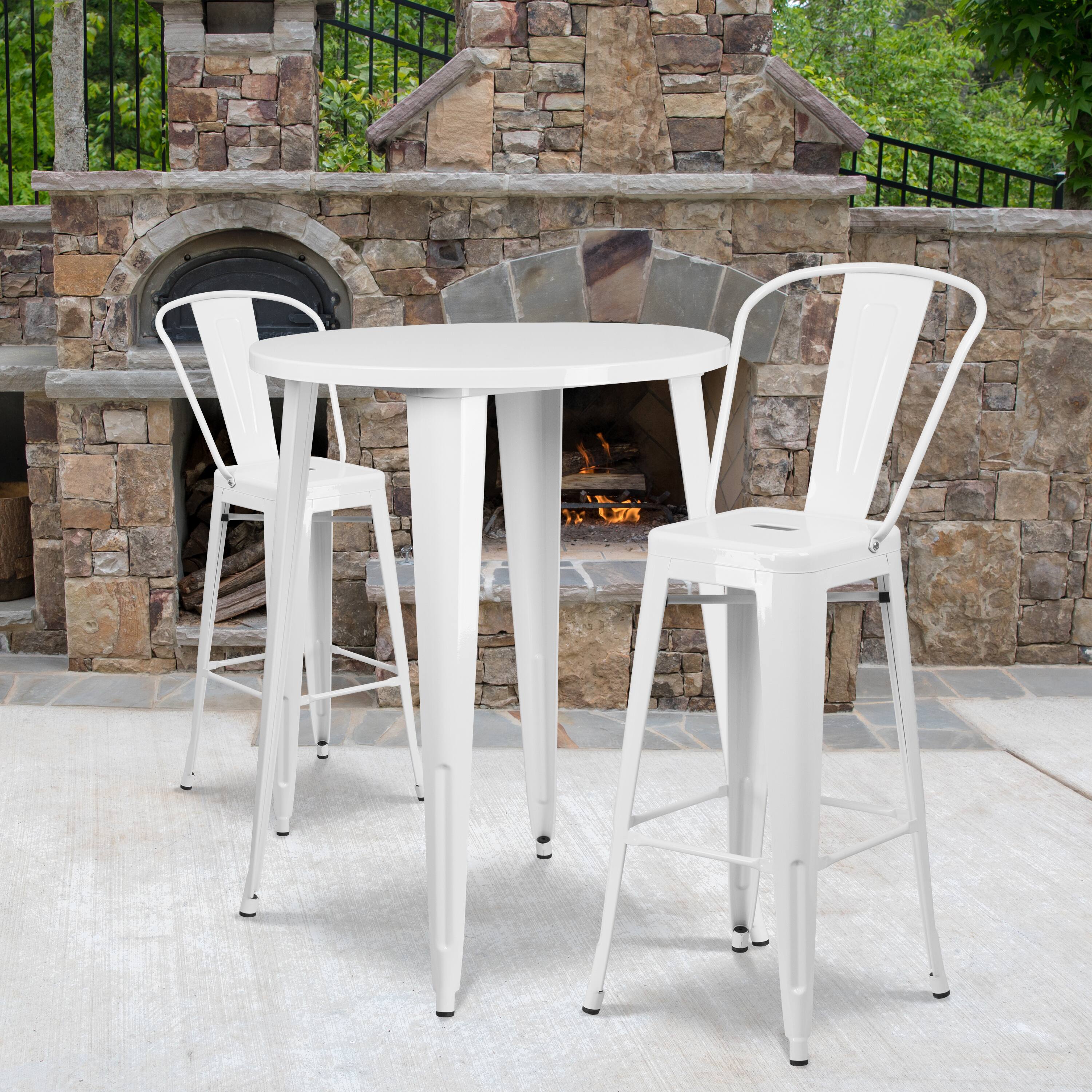 Alt View 1. Emma + Oliver - Commercial Grade 30" Round Metal Indoor-Outdoor Bar Table Set with 2 Cafe Stools - White.