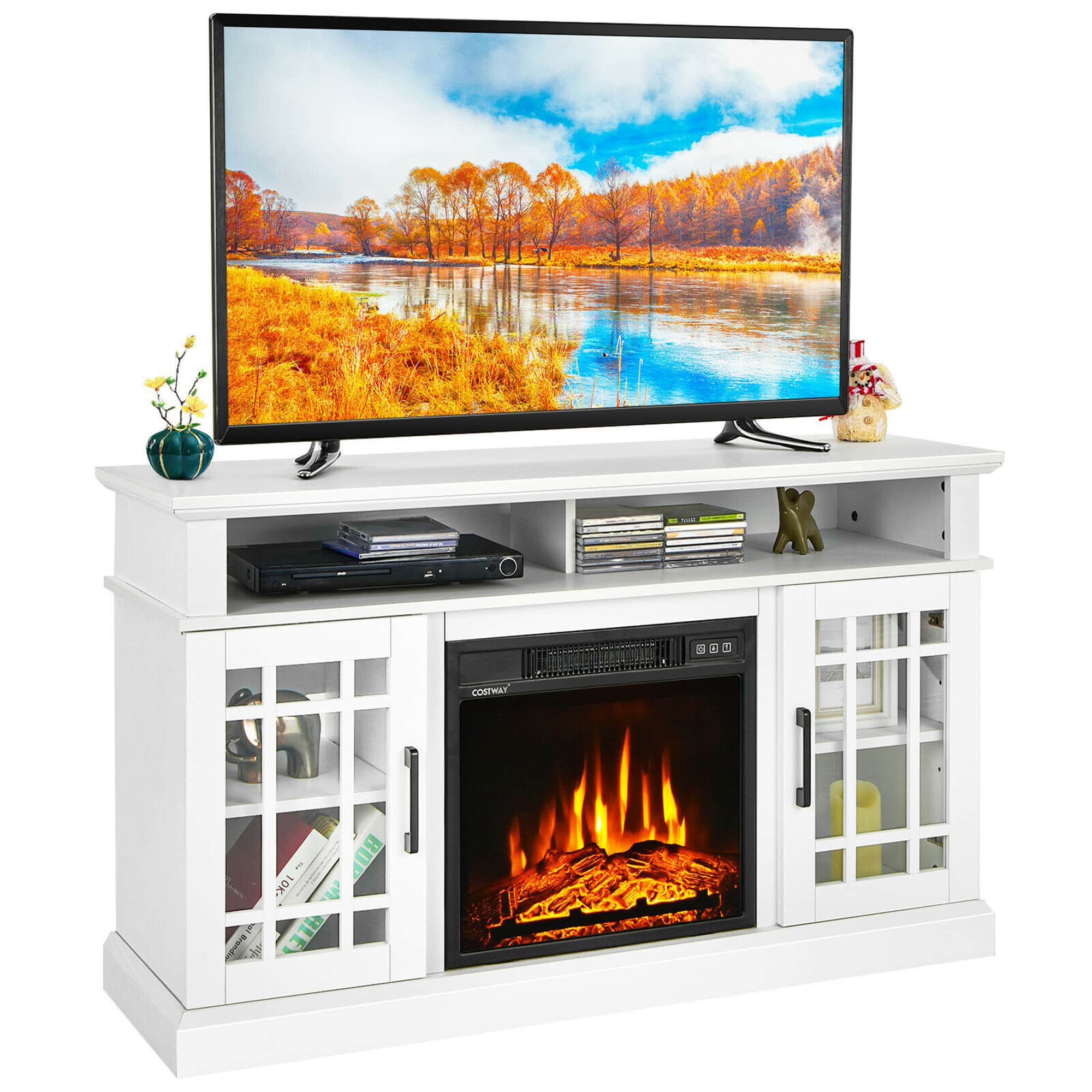 Costway - 48" Fireplace TV Stand W/ 1400W Electric Fireplace for TVs up to 50 Inches - White