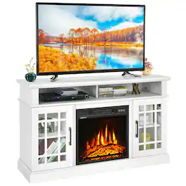 Costway - 48" Fireplace TV Stand W/ 1400W Electric Fireplace for TVs up to 50 Inches - White