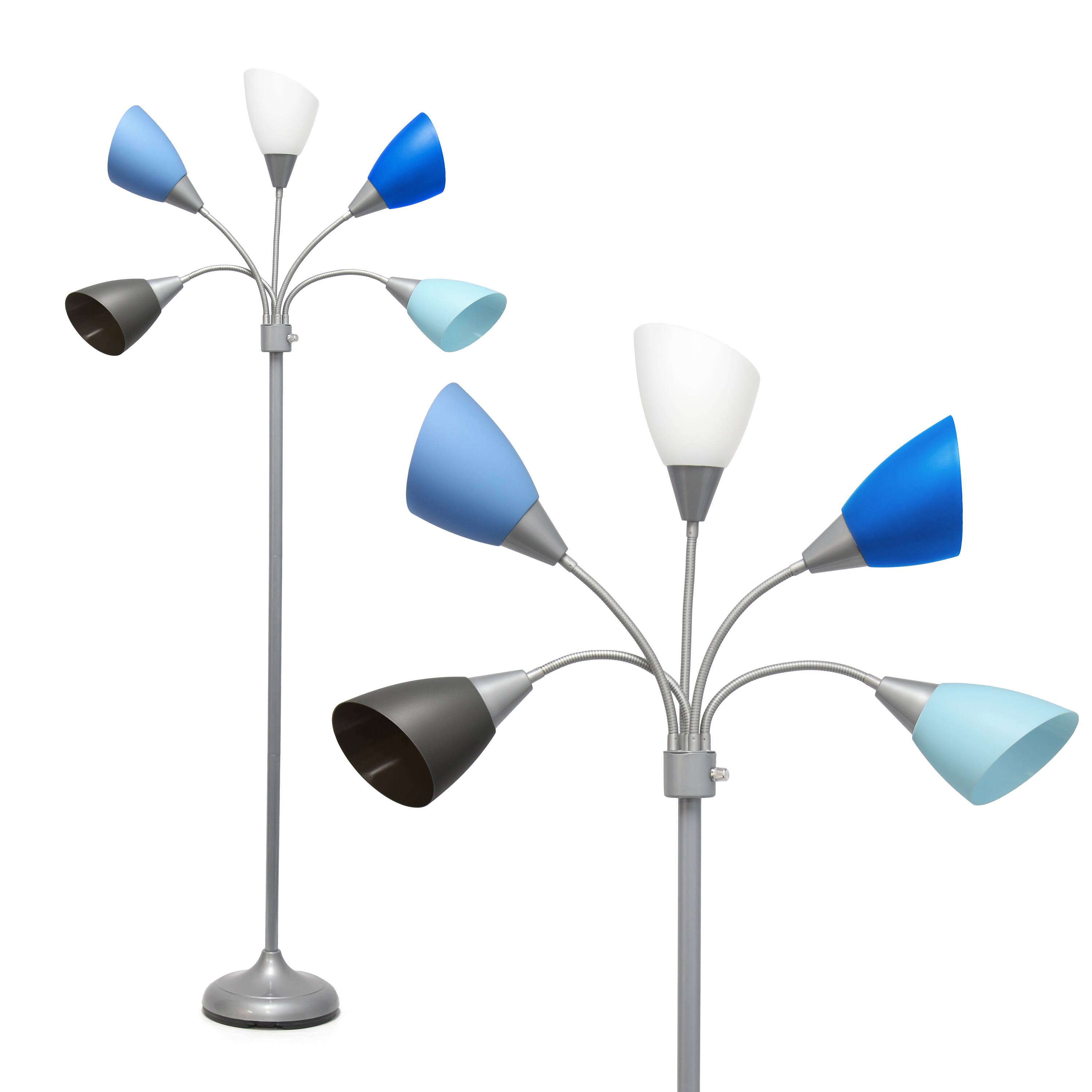 Alt View 16. Simple Designs - Simple Designs 5 Light Adjustable Gooseneck Floor Lamp - Silver/Blue Shades.