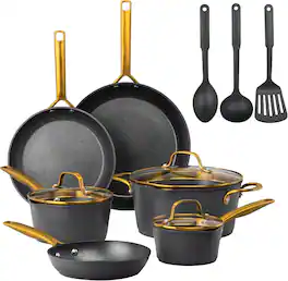 Granitestone - Armor Max Gold 14 Piece Nonstick Hard Anodized Cookware set with Utensils - Black