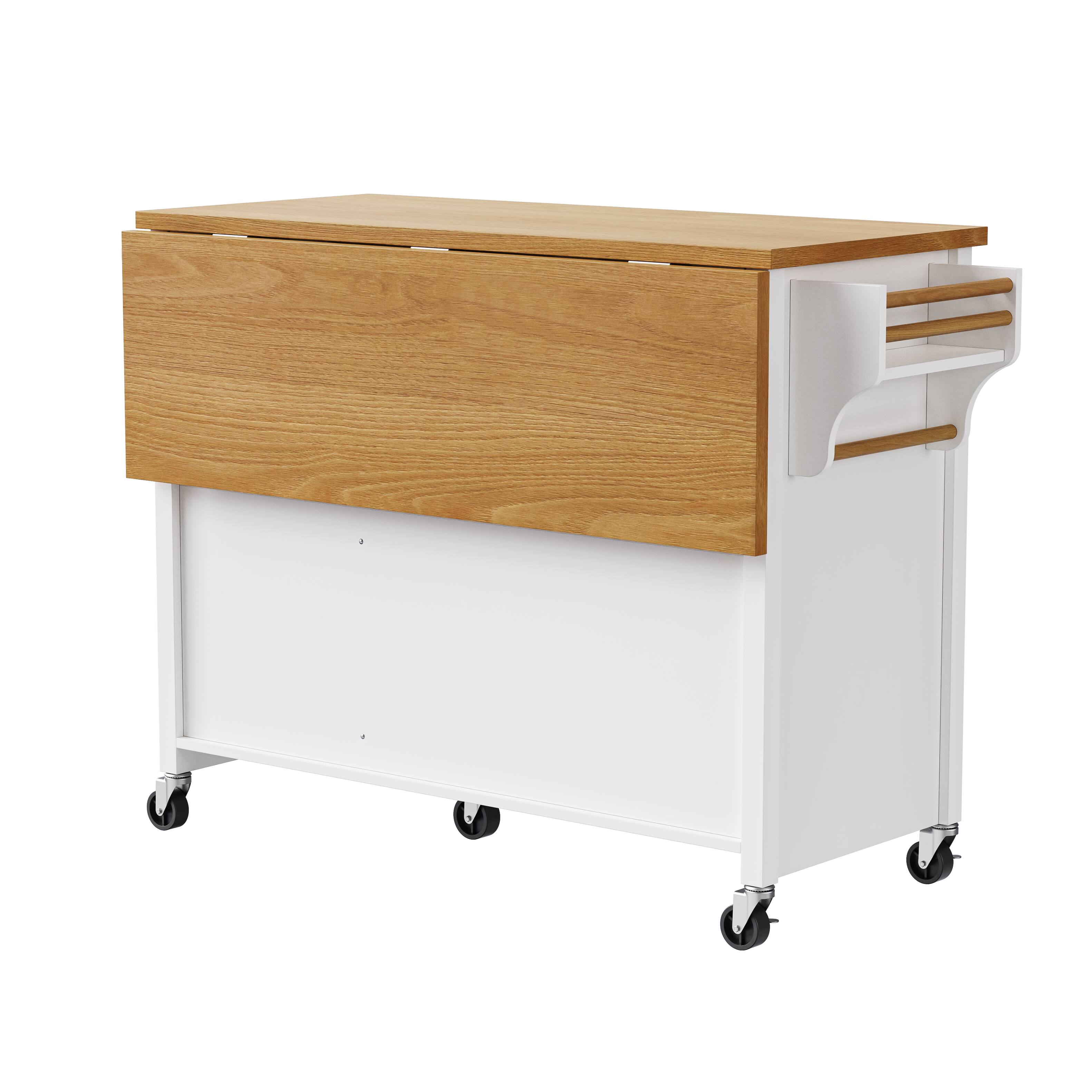 Alt View 6. Forest'nSky - 52" Kitchen Island with Drop Leaf – Embossed Texture Cart on Wheels, 5 Drawers, 2 Doors, Spice & Towel Racks, White - White.