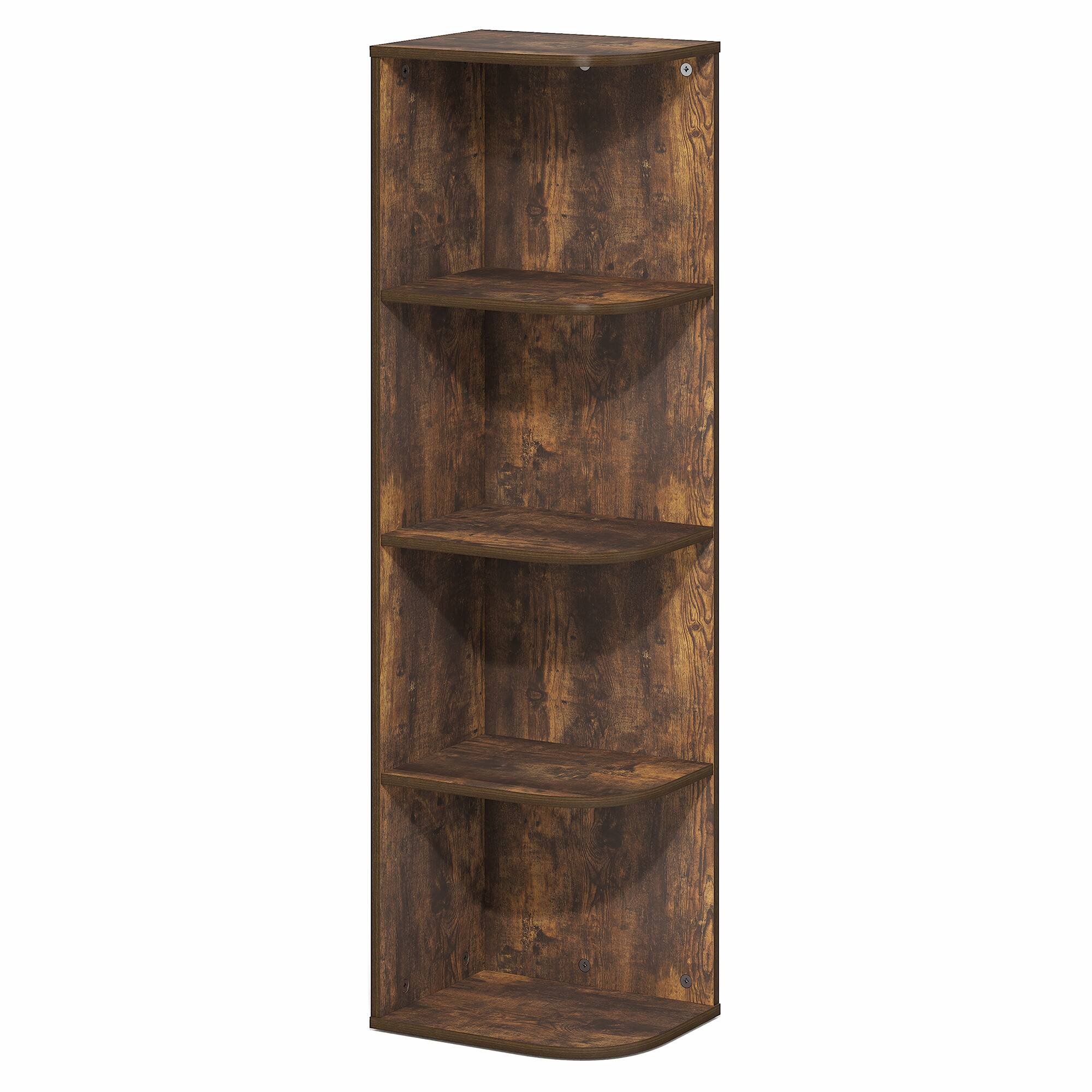 Alt View 5. Furinno - PASIR Book Shelf, 4-Tier Corner Bookshelf with Open Shelf, Standing Bookcase, 9.3 x 12 x 41.4 - Amber Pine.