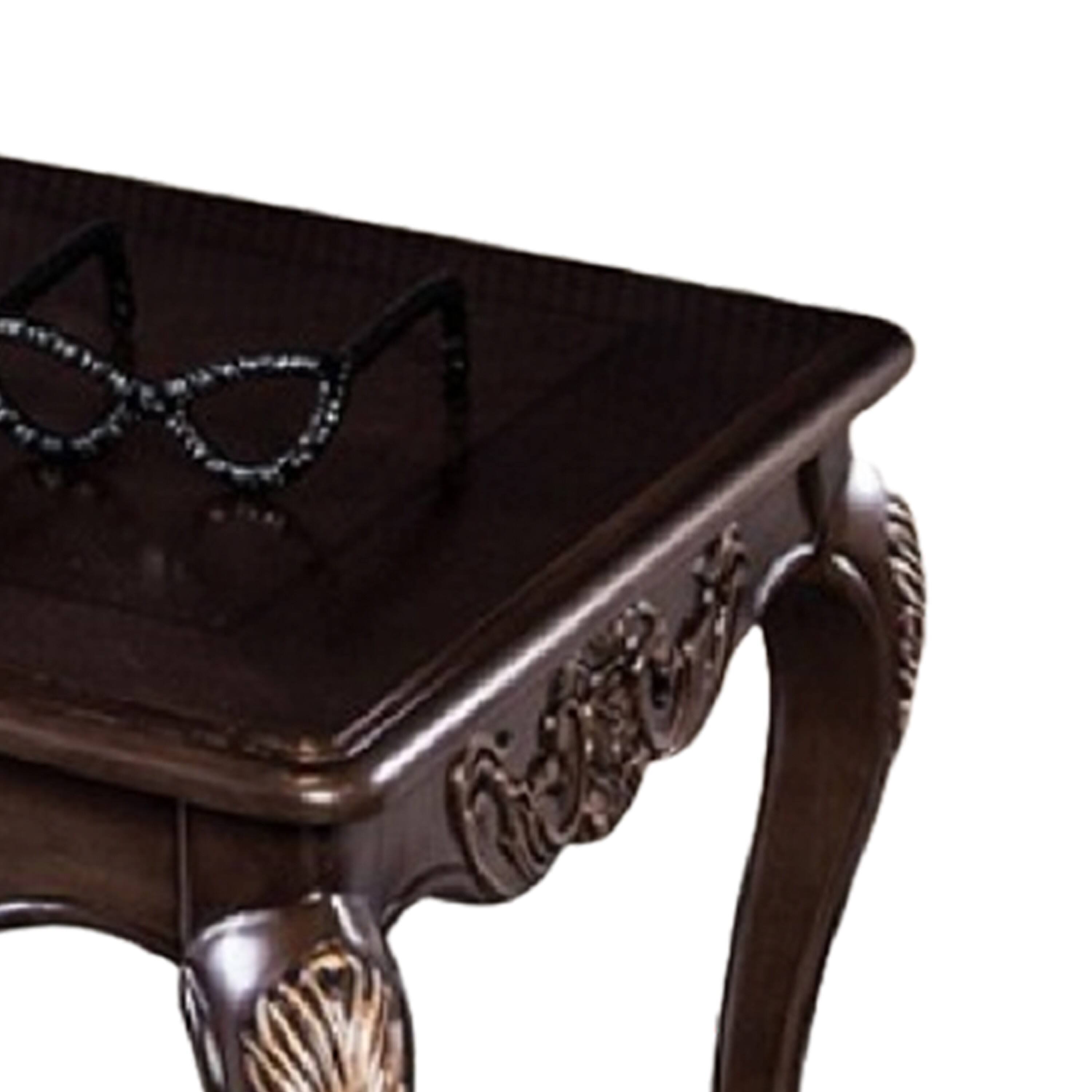 Alt View 2. Manhattan Lane - Astor Coffee Table, 52 Inch Dark Cherry Brown Wood, Carved Details - Cherry Brown, Gold.
