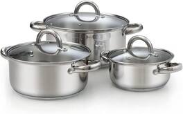 Cook N Home - Basics S/S 1.5 & 3 Qt Sauce Pots with Lid, 5.5 Qt Dutch Oven Stockpot, Induction, Dishwasher Safe, Riveted Handles, 6Pc - Silver