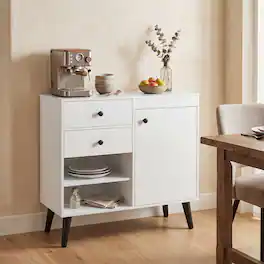 Costway - 31" Sideboard Credenza Buffet Cabinet with Storage & 2 Open Compartments - White