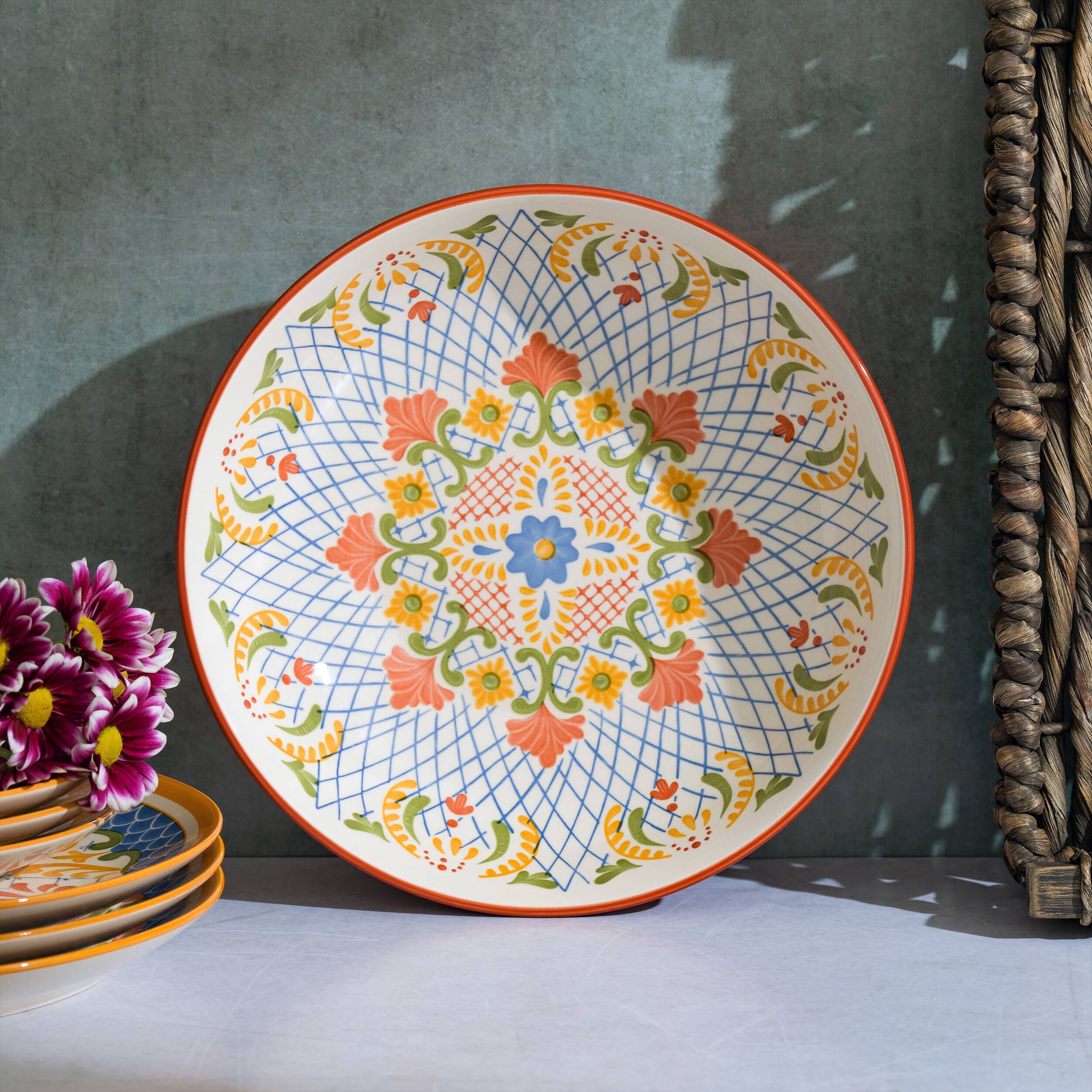 Alt View 8. Gibson - Laurie Gates California Designs Tierra 10.5 Inch Hand Painted Stoneware Pasta Bowl in Red - Assorted.