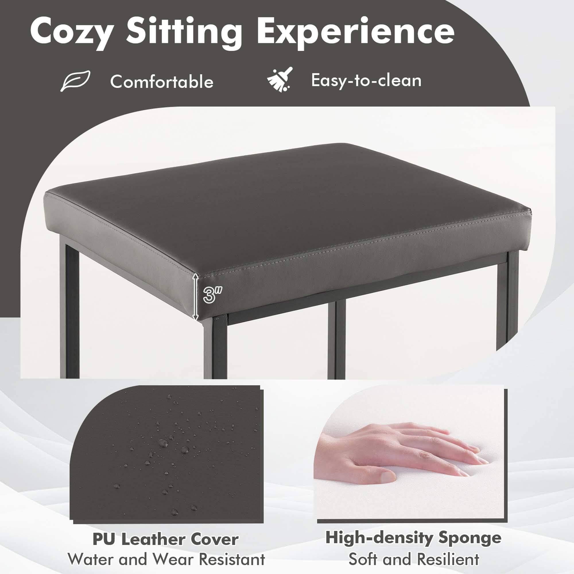 Cozy Sitting Experience: Comfortable, Easy-to-clean, 3" PU Leather Cover, Water and Wear Resistant, High-density Sponge, Soft and Resilient.